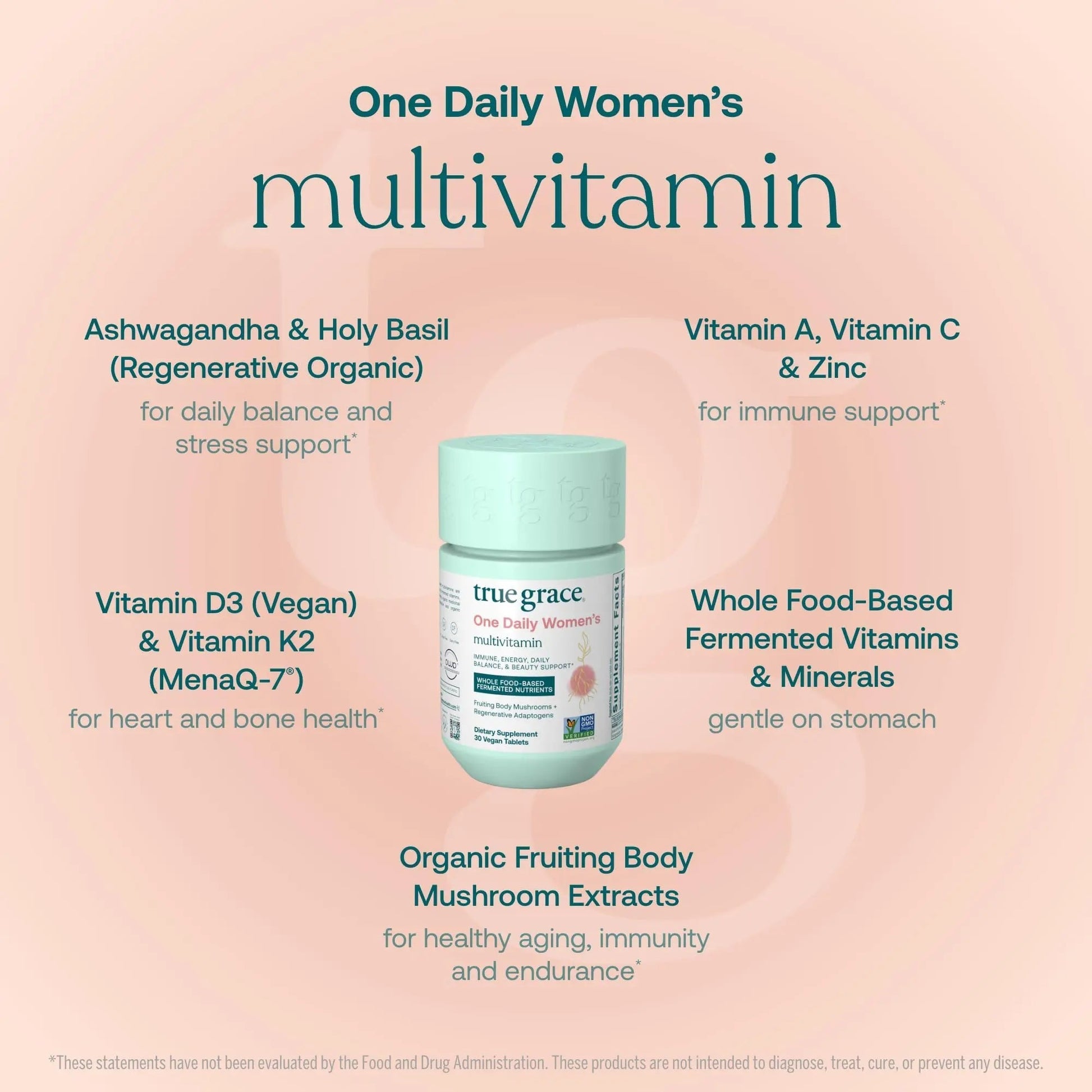 True Grace One Daily Women’s Multivitamin Fermented Minerals, Organic Adaptogens & Mushrooms Whole Body Balance, Immune, Energy, Beauty Support True Grace buy supplements canada