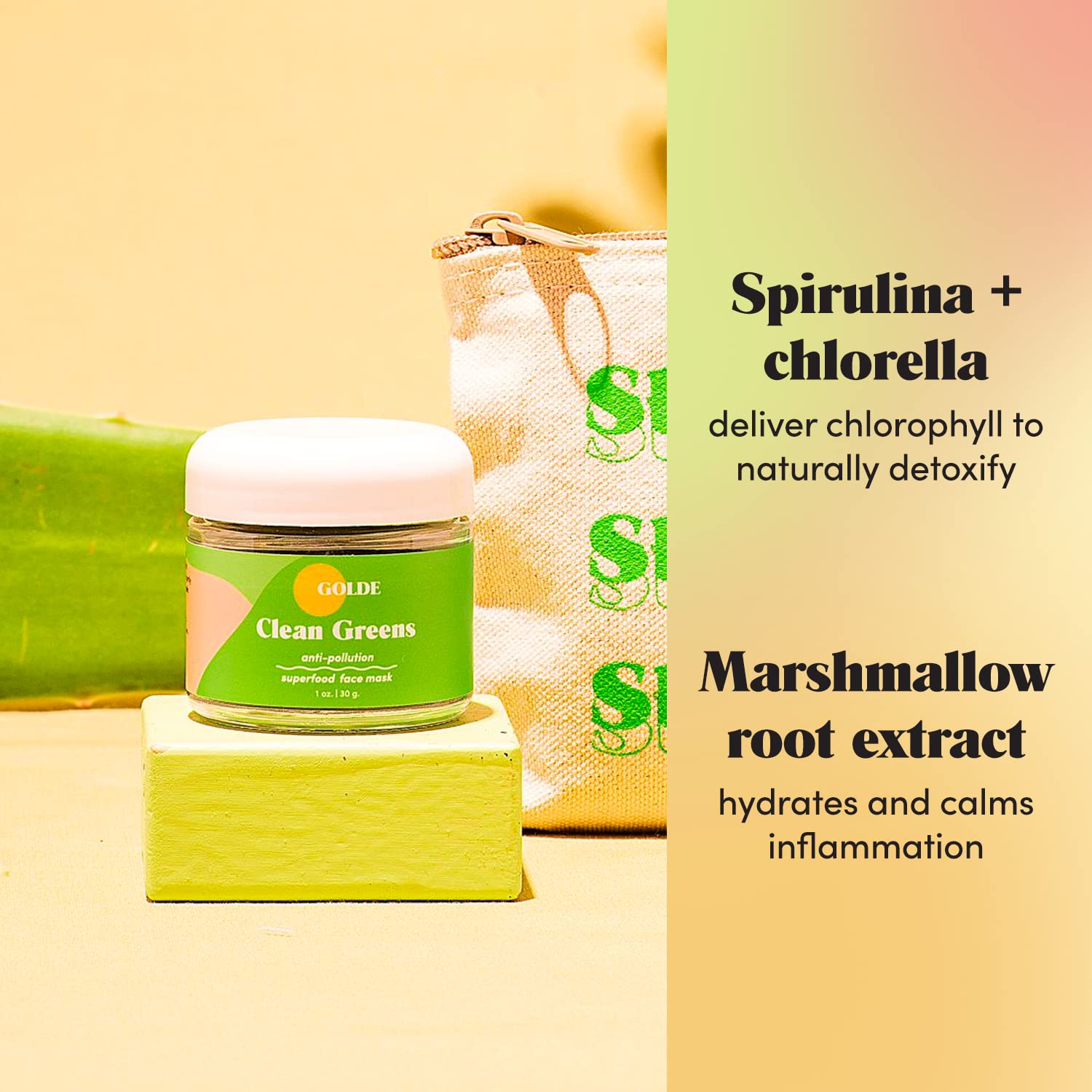 GOLDE - Clean Greens Superfood Face Mask - Made w/Chlorella & Spirulina - Great for Acne Prone, Oily & Dry Skin, Hydrating - Gentle Cleanser - Vegan - Aluminum-Free - 30g Jar GOLDE buy supplements canada