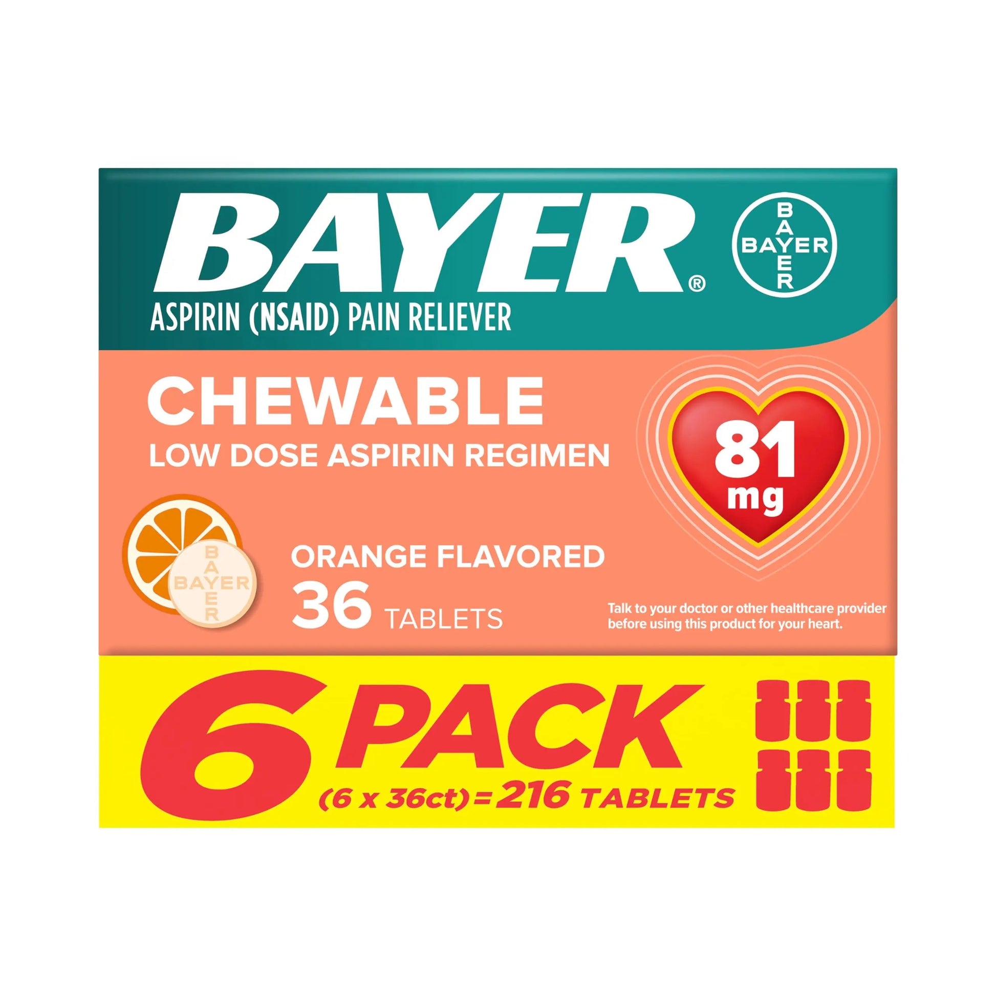 Bayer Aspirin Low Dose 81 mg Chewable Tablets, Pain Reliever, Orange Flavored, 216 Tablets (6 Pack) Bayer buy supplements canada