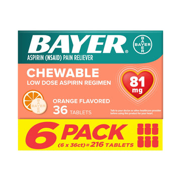 Bayer Aspirin Low Dose 81 mg Chewable Tablets, Pain Reliever, Orange Flavored, 216 Tablets (6 Pack) Bayer buy supplements canada
