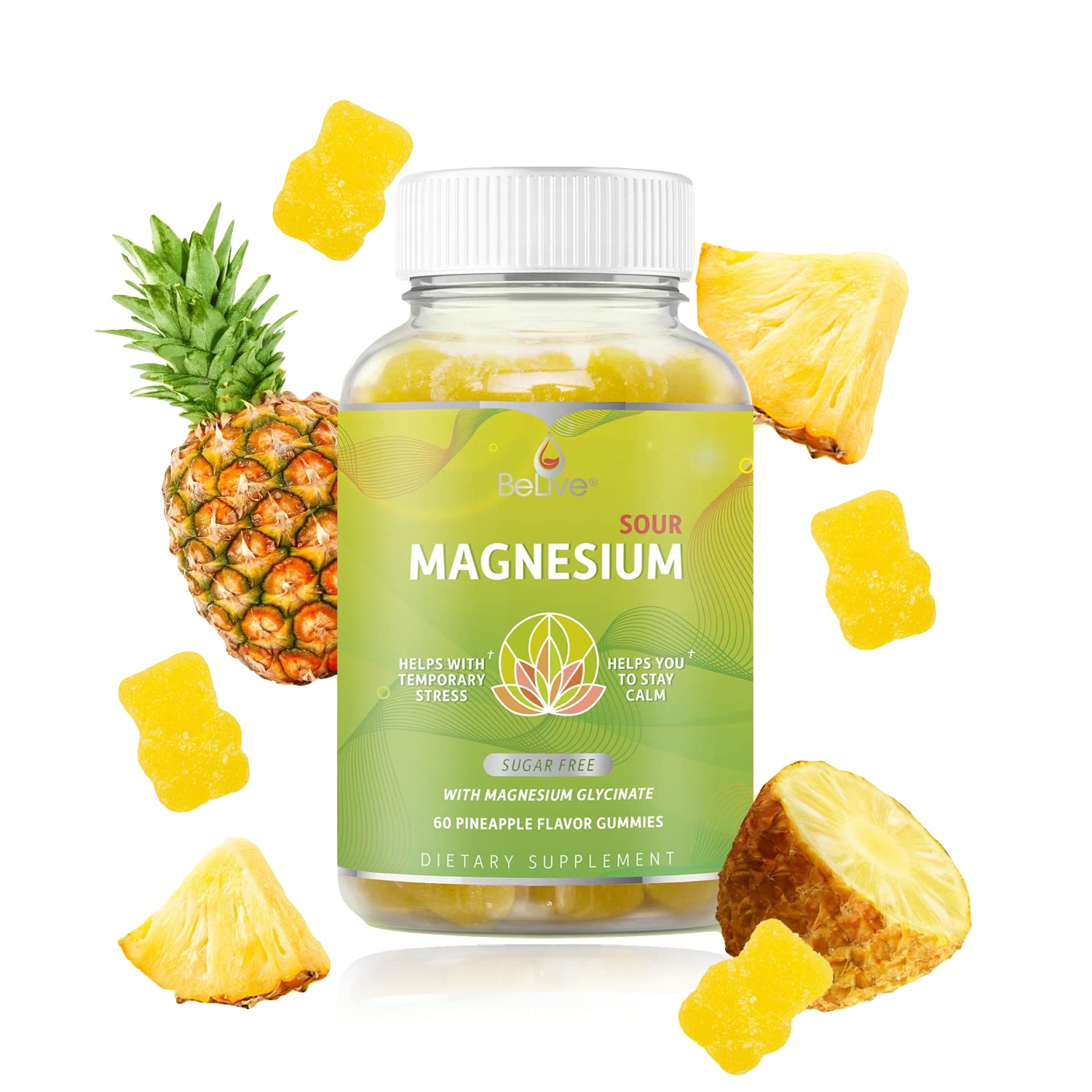 BeLive Magnesium Gummies 200mg - 60 Ct | Magnesium Glycinate Supplements for Relaxation, Stress Relief, and Sleep for Adults & Kids - Tasty and Tangy Pineapple Flavor BeLive buy supplements canada