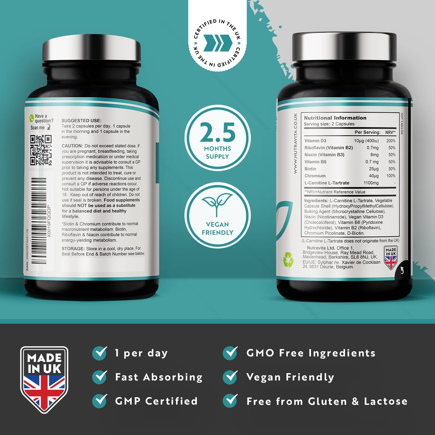 L-Carnitine Complex - High Strength Capsules with Added Riboflavin, Biotin, Chromium Nutravita buy supplements canada