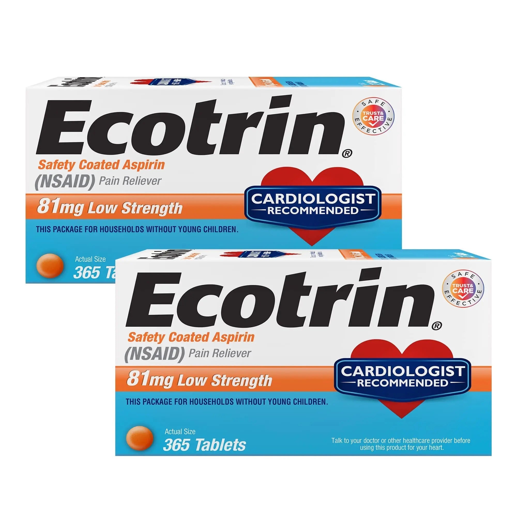 Ecotrin Safety Coated Aspirin Pain Reliever Tablets, Low Strength, NSAID 81mg, 365 ct (Pack of 2) Ecotrin buy supplements canada