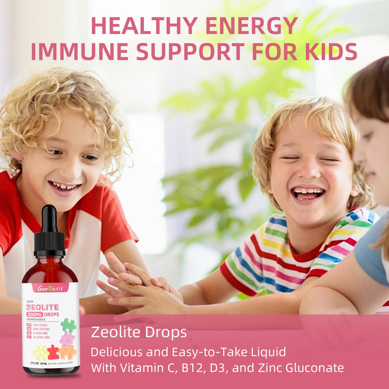 Geeoasis Zeolite Detox for Kids & Adults, 300 mg Zeolite Clinoptilolite Liquid with Vitamin B12 & D3, Vitamin C & Zinc Gluconate, Immune Support & Gut Health, Natural Strawberry Flavor, 2 Fl Oz Geeoasis buy supplements canada