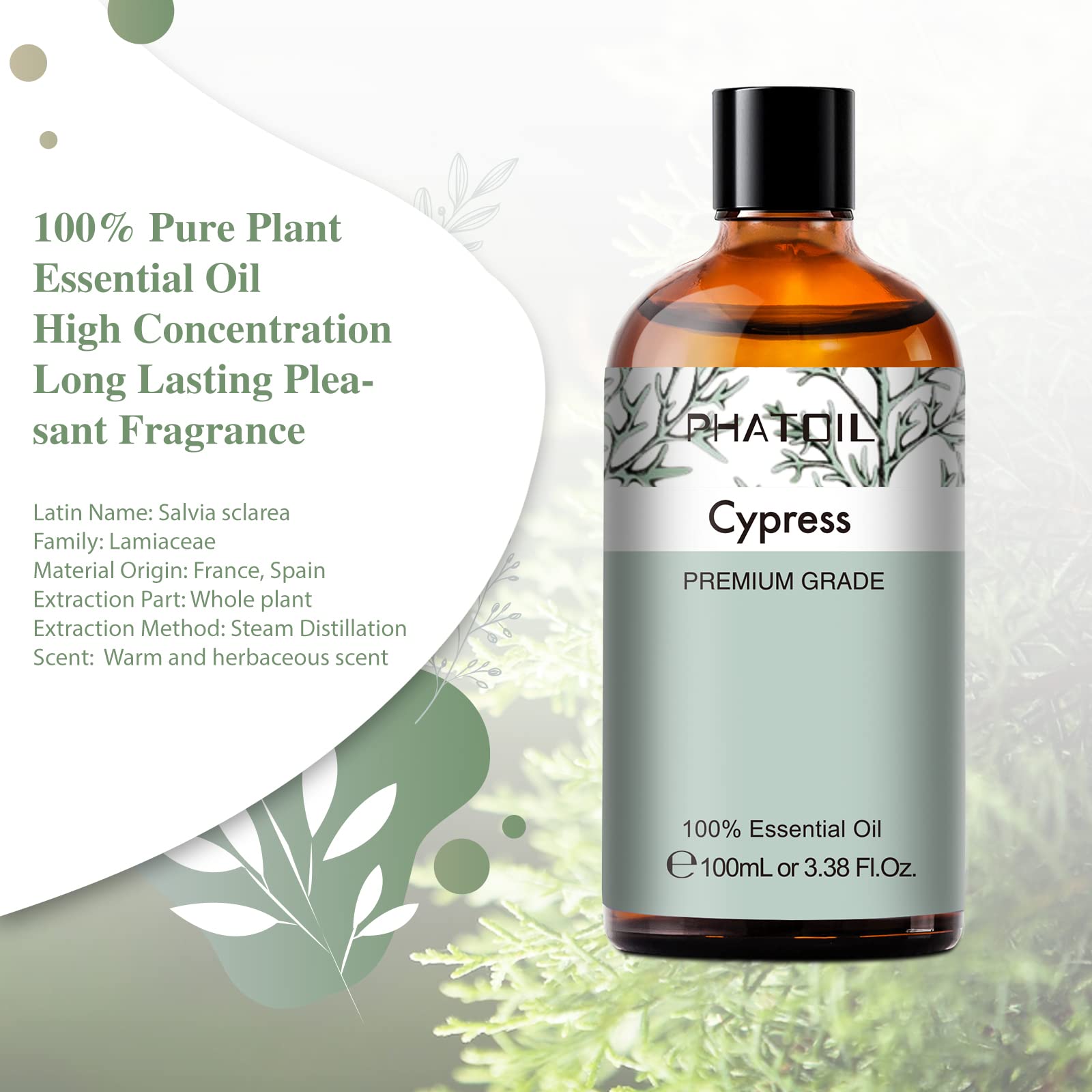 Cypress 3.38fl.oz Essential Oil, PHATOIL Aromatherapy Essential Oils for Diffuser, Humidifier PHATOIL buy supplements canada