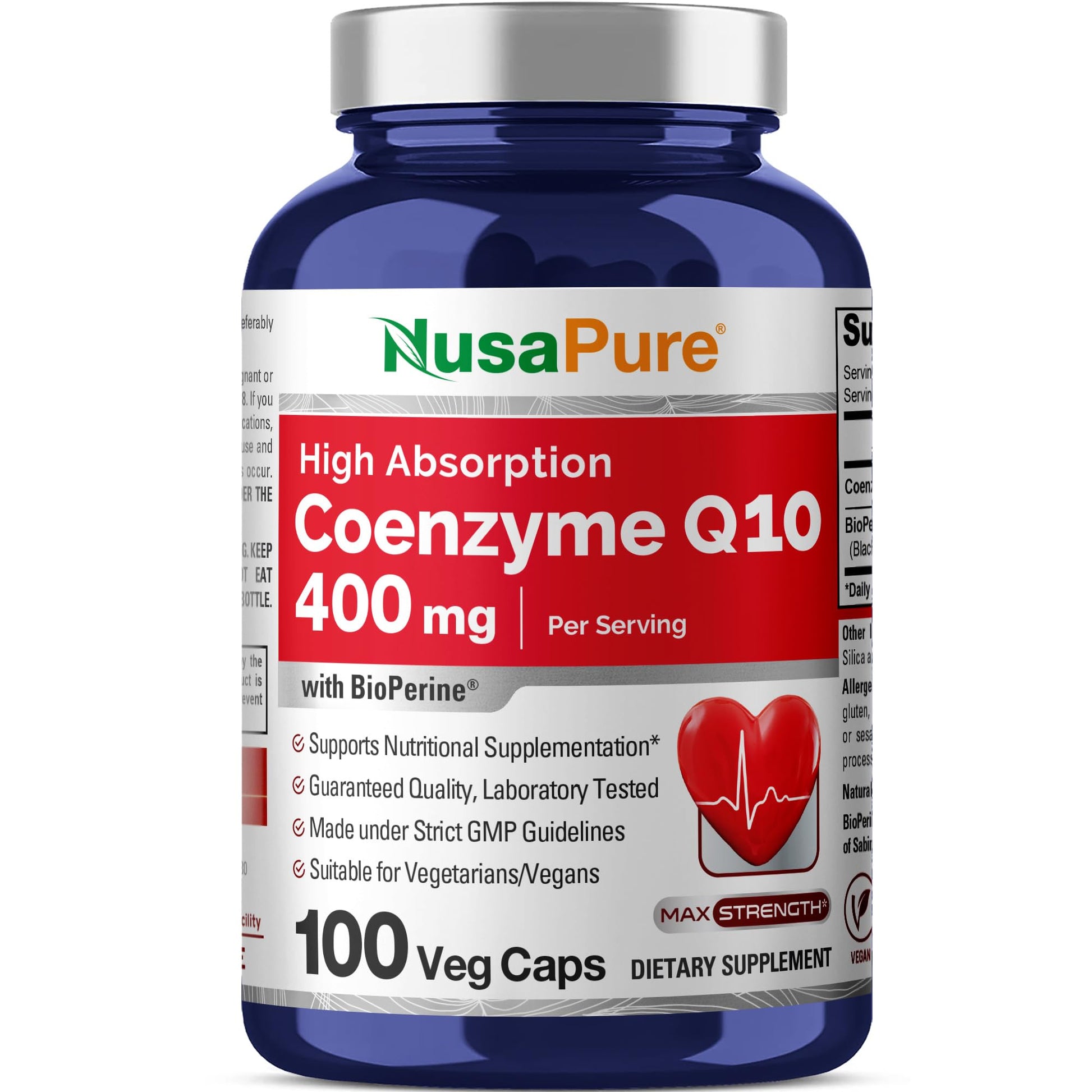 NusaPure CoQ10 400mg 100 Veggie Caps (Vegan, Non-GMO) Coenzyme Q10 Supplement, Antioxidant COQ-10 Enzyme, Coq 10 NusaPure buy supplements canada