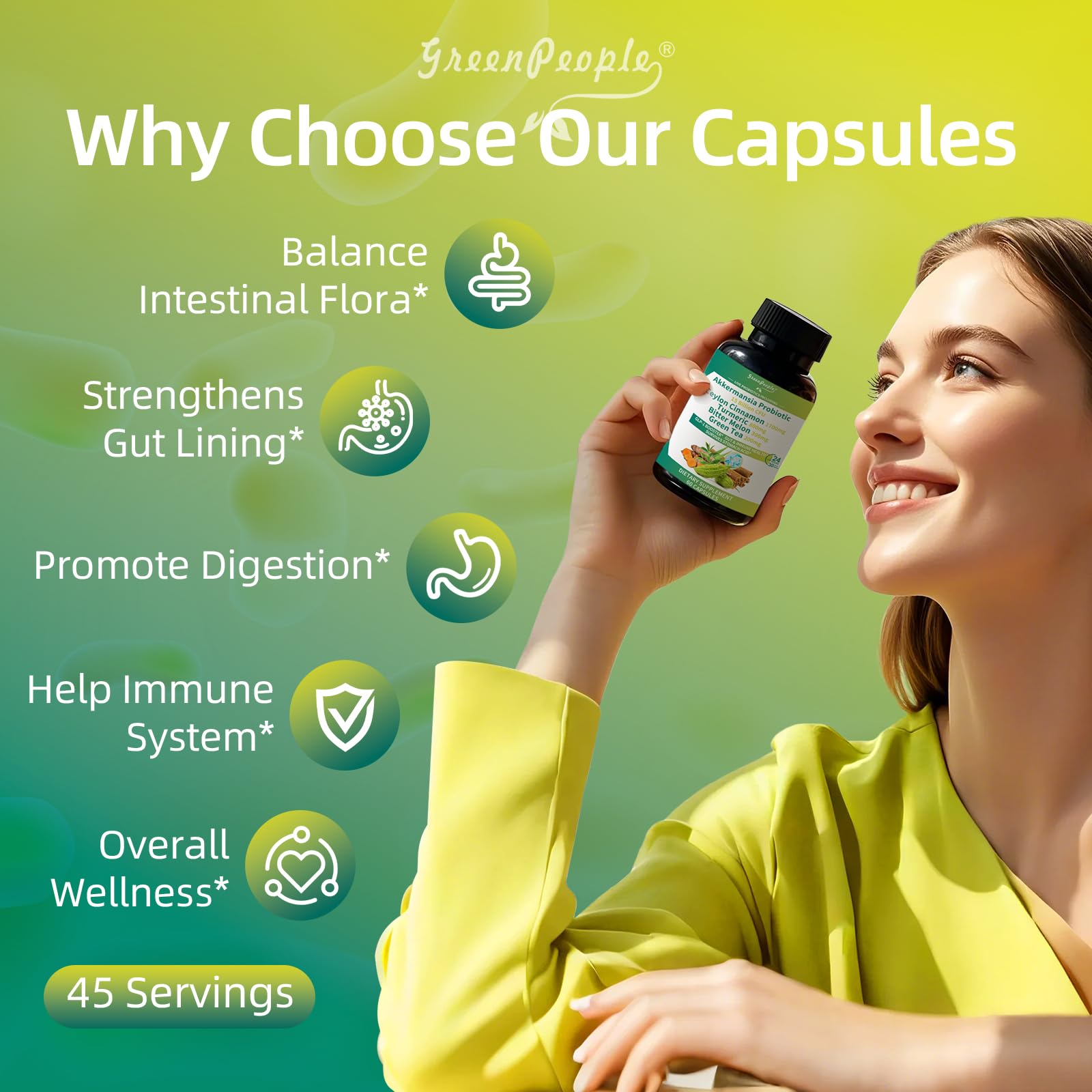 GREENPEOPLE Akkermansia Probiotics 15B CFU for Gut Function, 60CT Probiotics Supplement with Ceylon Cinnamon, Turmeric | Digestive Health & Metabolic Support GREENPEOPLE buy supplements canada