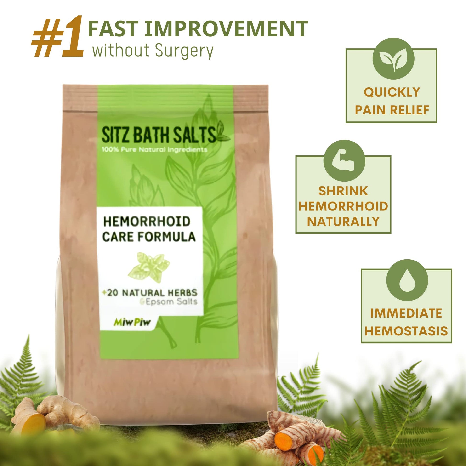 Miw Piw Sitz Bath Salts for Hemorrhoids 15.6 Oz- Soothing Relieving Bleeding Shrinking Internal External Treatment +20 Natural Herbs, Epsom Salt - Suppositories Remedy Postpartum Fissure Miw Piw buy supplements canada