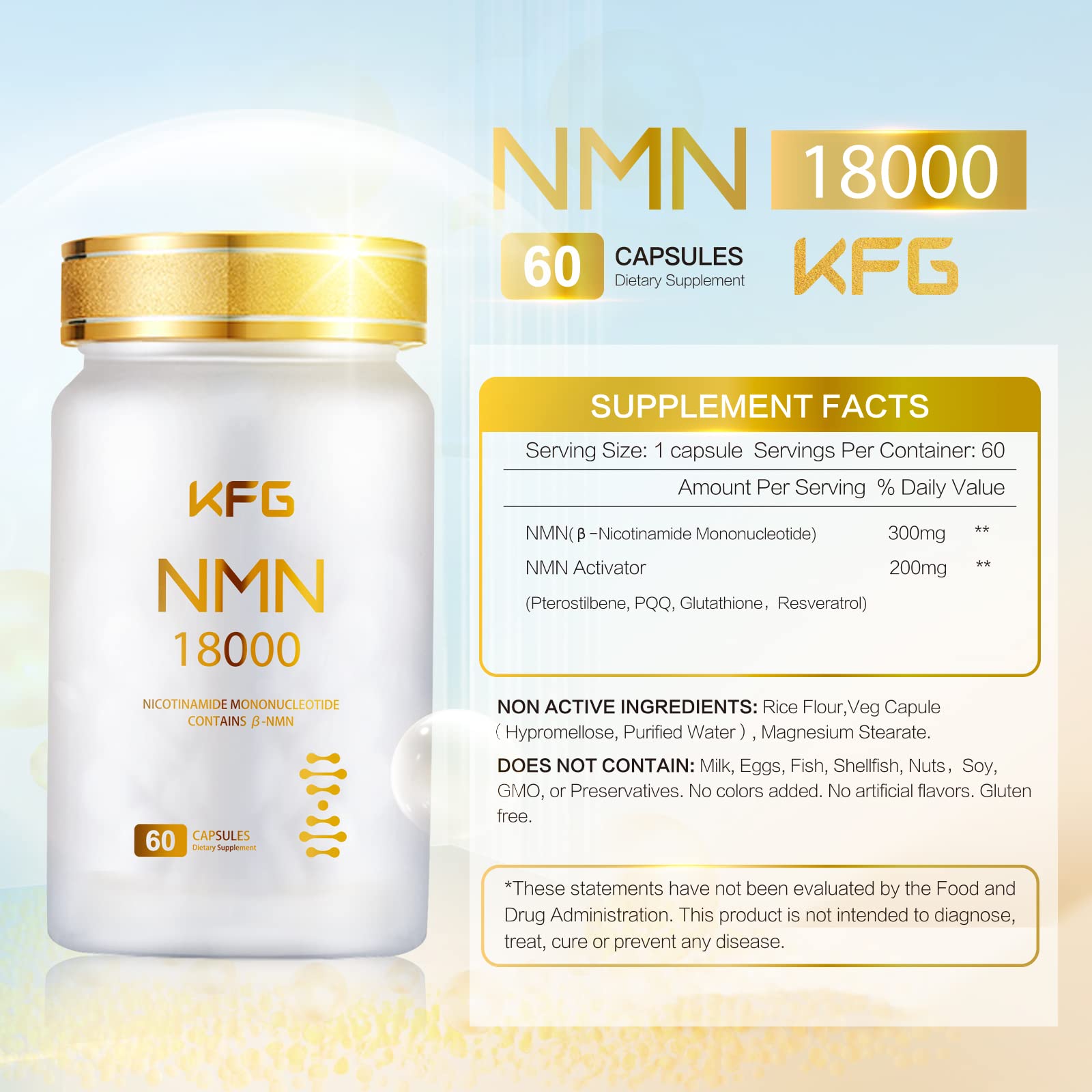 KFG NMN 18000 - NMN Nicotinamide Mononucleotide Supplement with Resveratrol, Stabilized Form & 99% High Purity to Boost NAD+ Levels for DNA Repair Supplement,for Healthy Aging,60 Capsules KFG buy supplements canada