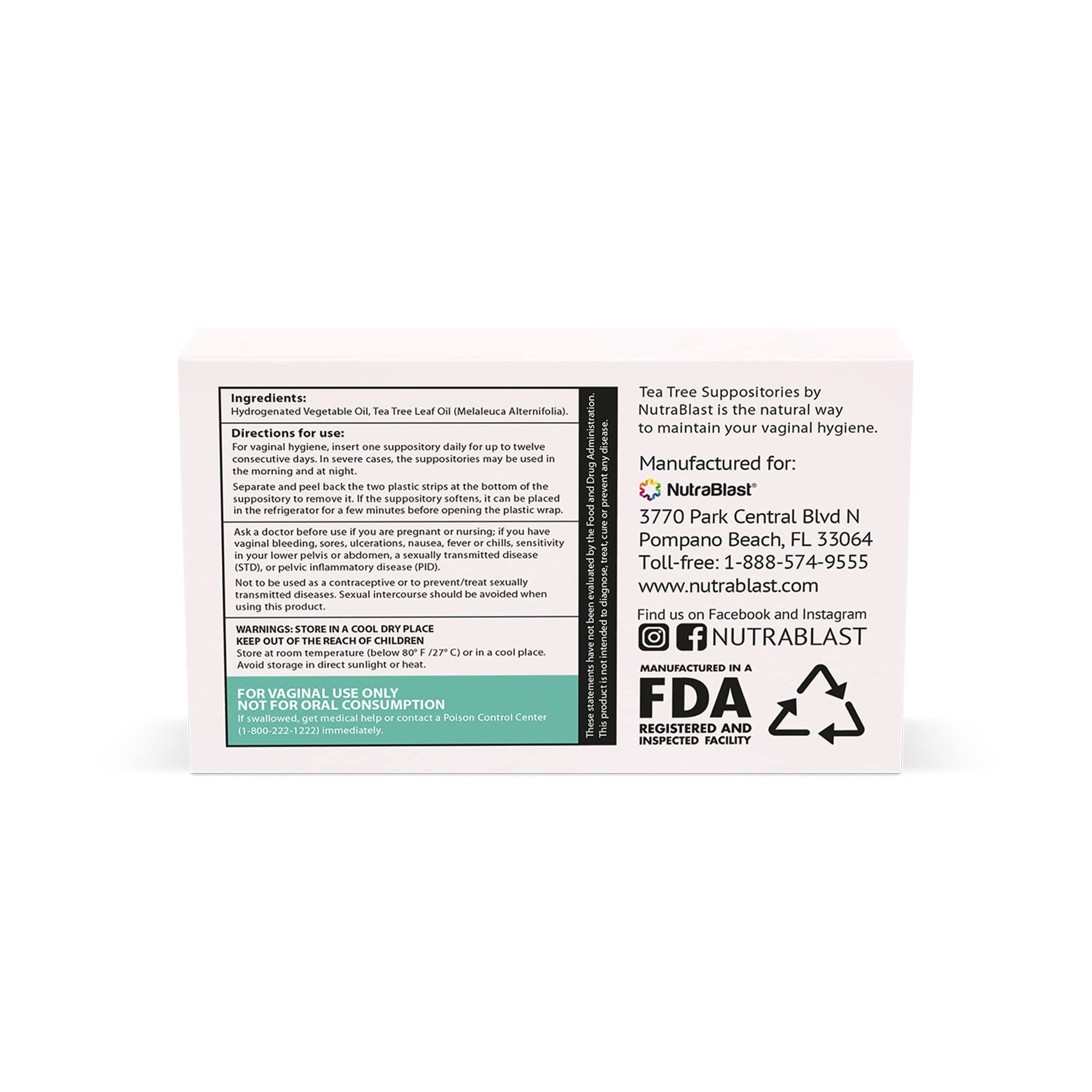 NutraBlast Tea Tree Oil Suppositories (12 Count) | All Natural Intimate Deodorant for Women NutraBlast buy supplements canada