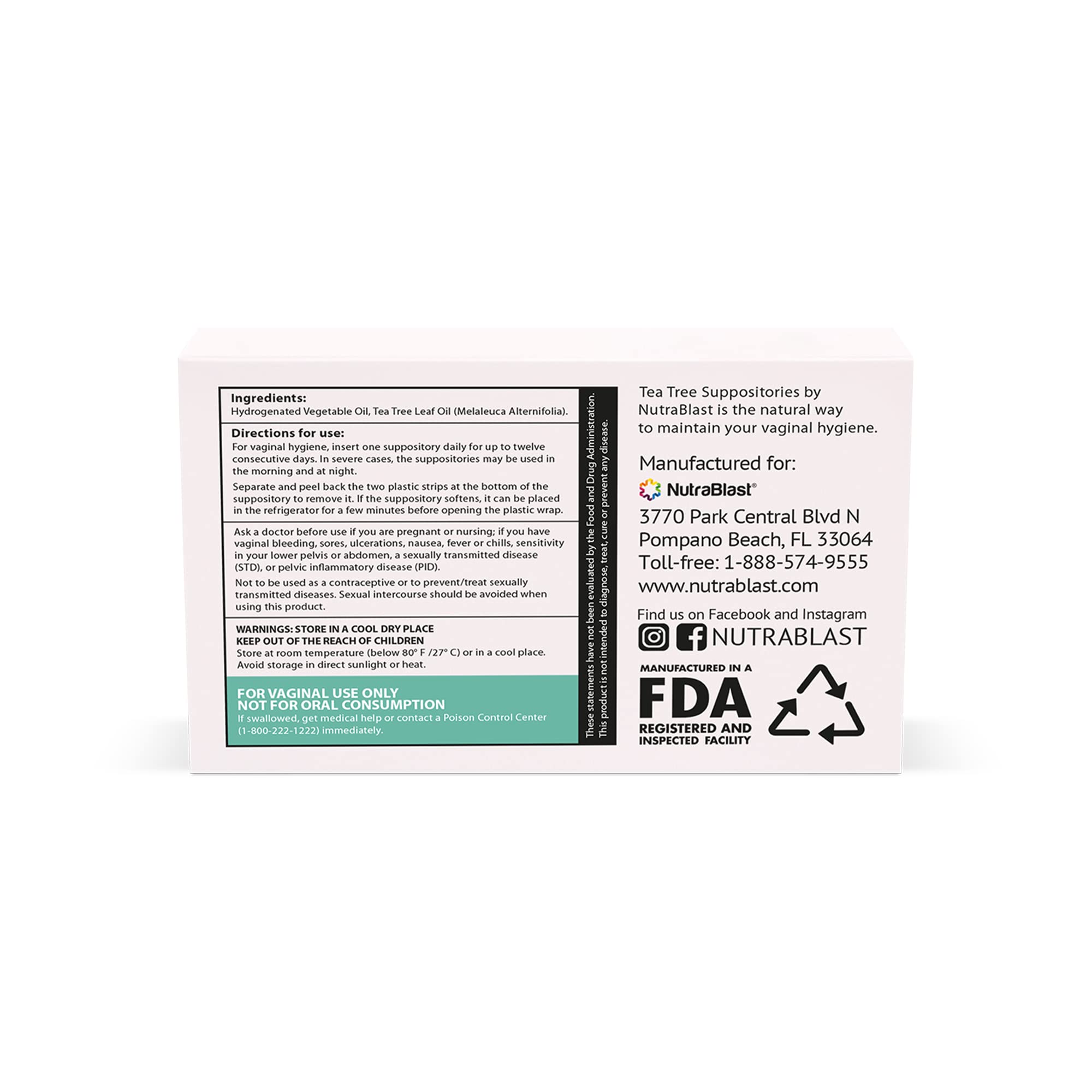 NutraBlast Tea Tree Oil Suppositories (12 Count) | All Natural Intimate Deodorant for Women NutraBlast buy supplements canada