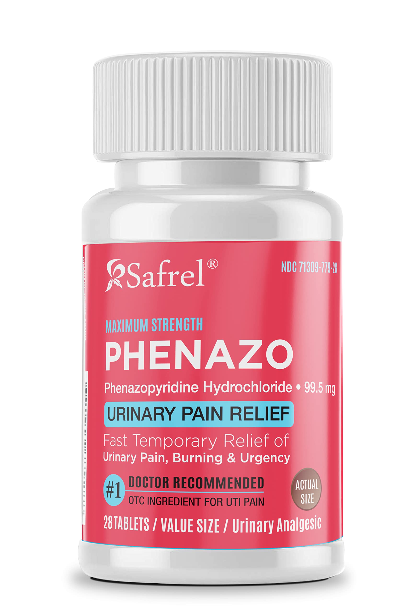 Safrel Urinary Pain Relief | UTI Relief | Fast Acting | Bladder Discomfort & Pain Relief | Phenazopyridine Hydrochloride 99.5mg (28 Count) Safrel buy supplements canada