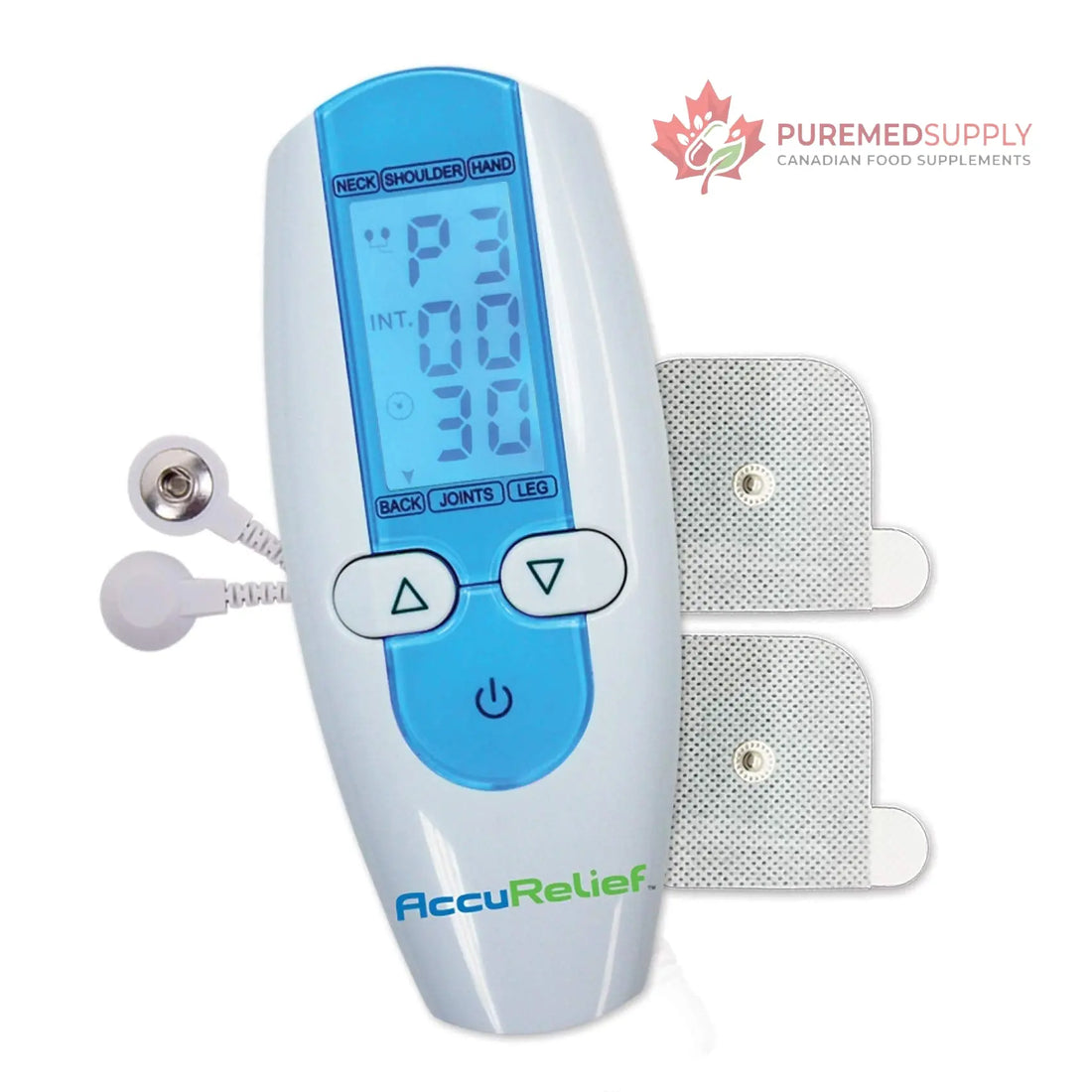 AccuRelief TENS Unit Muscle Stimulater Pain Relief System - Electric Muscle Stimulator with Electrodes for Neck, Back, and Full Body, White and Blue AccuRelief buy supplements canada