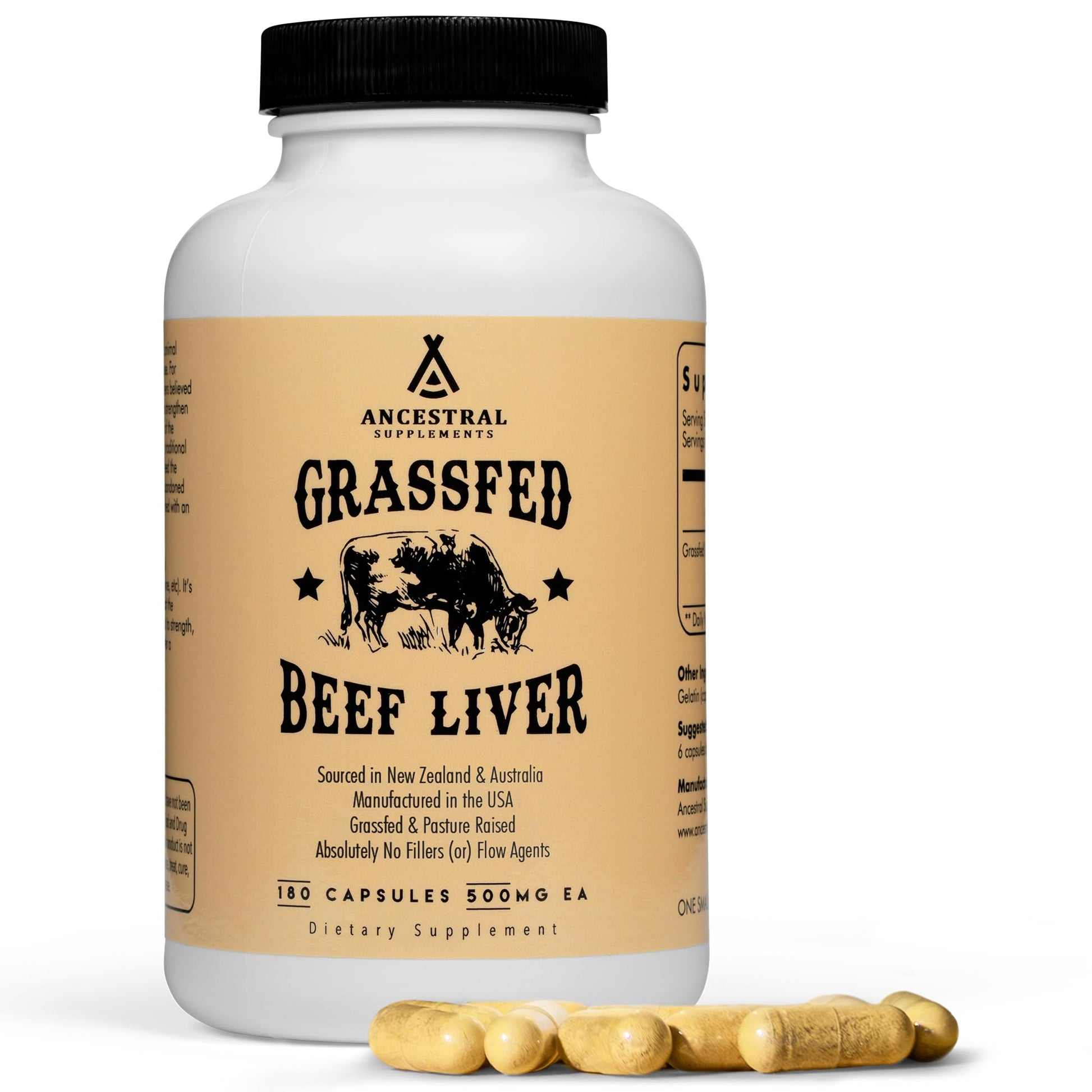 Ancestral Supplements Grass Fed Beef Liver 180 Capsules, Supports Energy Production, Detoxification, Digestion, Immunity and Full Body Wellness Ancestral Supplements buy supplements canada
