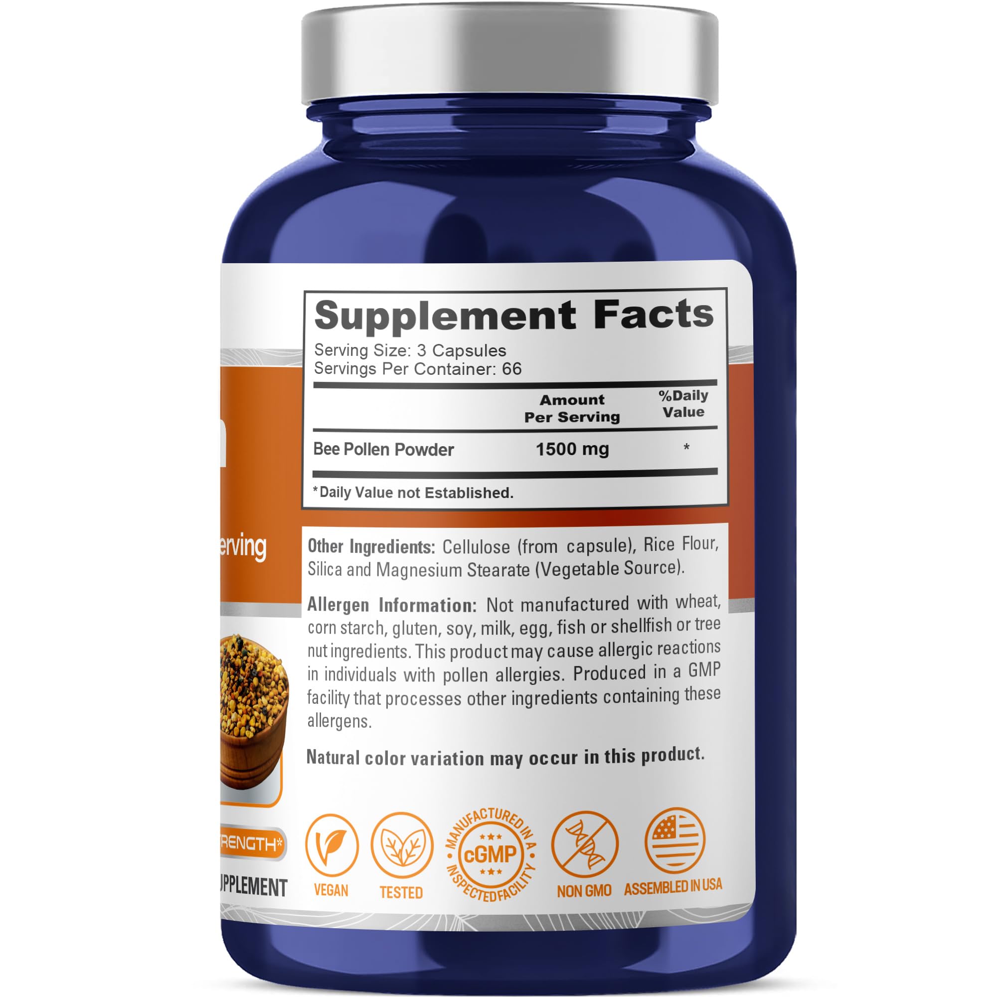 NusaPure Bee Pollen 1500mg 200 Veggie Caps (100% Vegetarian, Non-GMO, Vegan) Naturally Occurring Proteins, Aminoacids NusaPure buy supplements canada