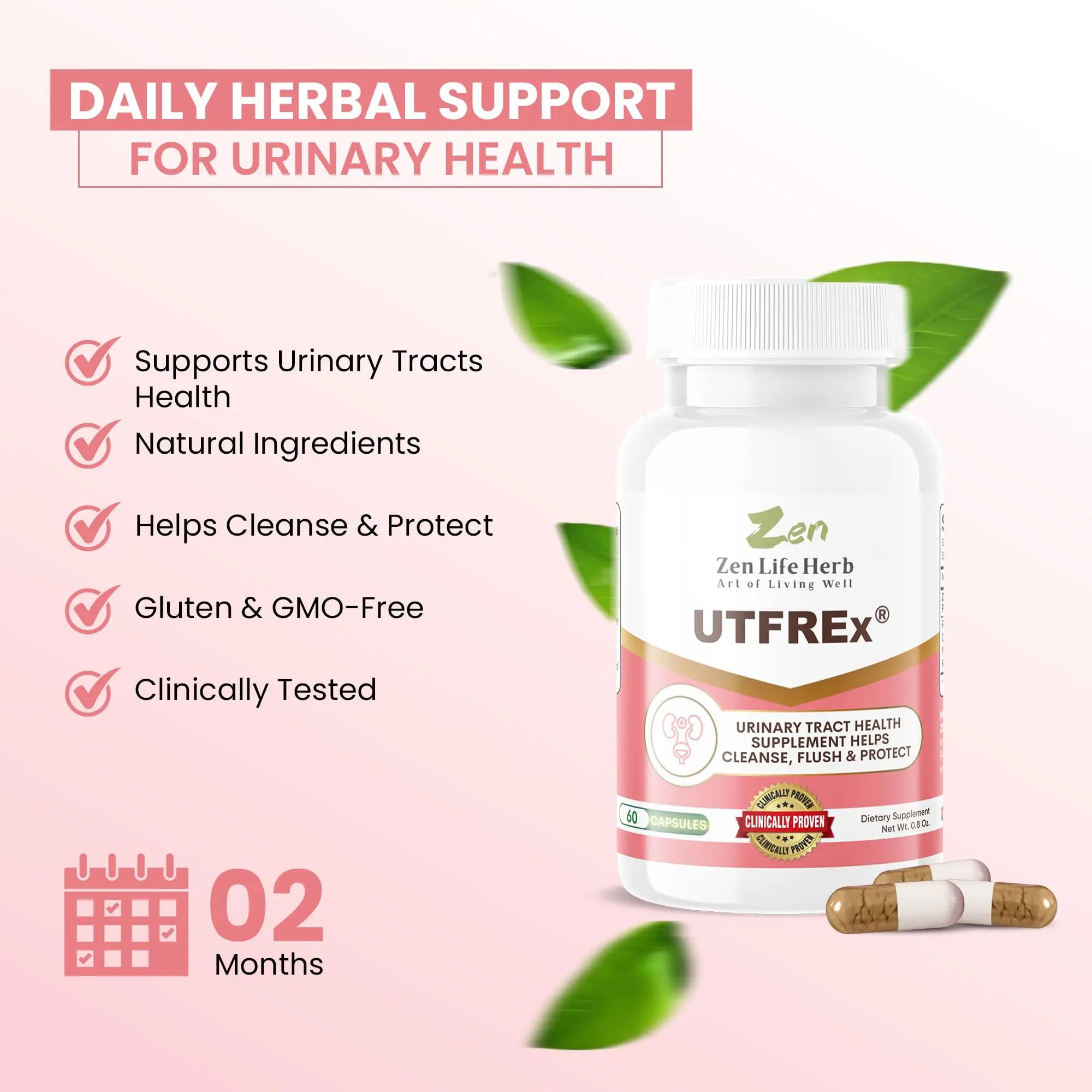 ZEN LIFE HERB UTFREx – Fast Acting - Promotes Urinary Tract Health Supports Healthy Immune and Urinary System, No Vitamins, Minerals, Prebiotics, Sugar, Plant-Based Supplement (60 Capsules) ZEN LIFE HERB buy supplements canada