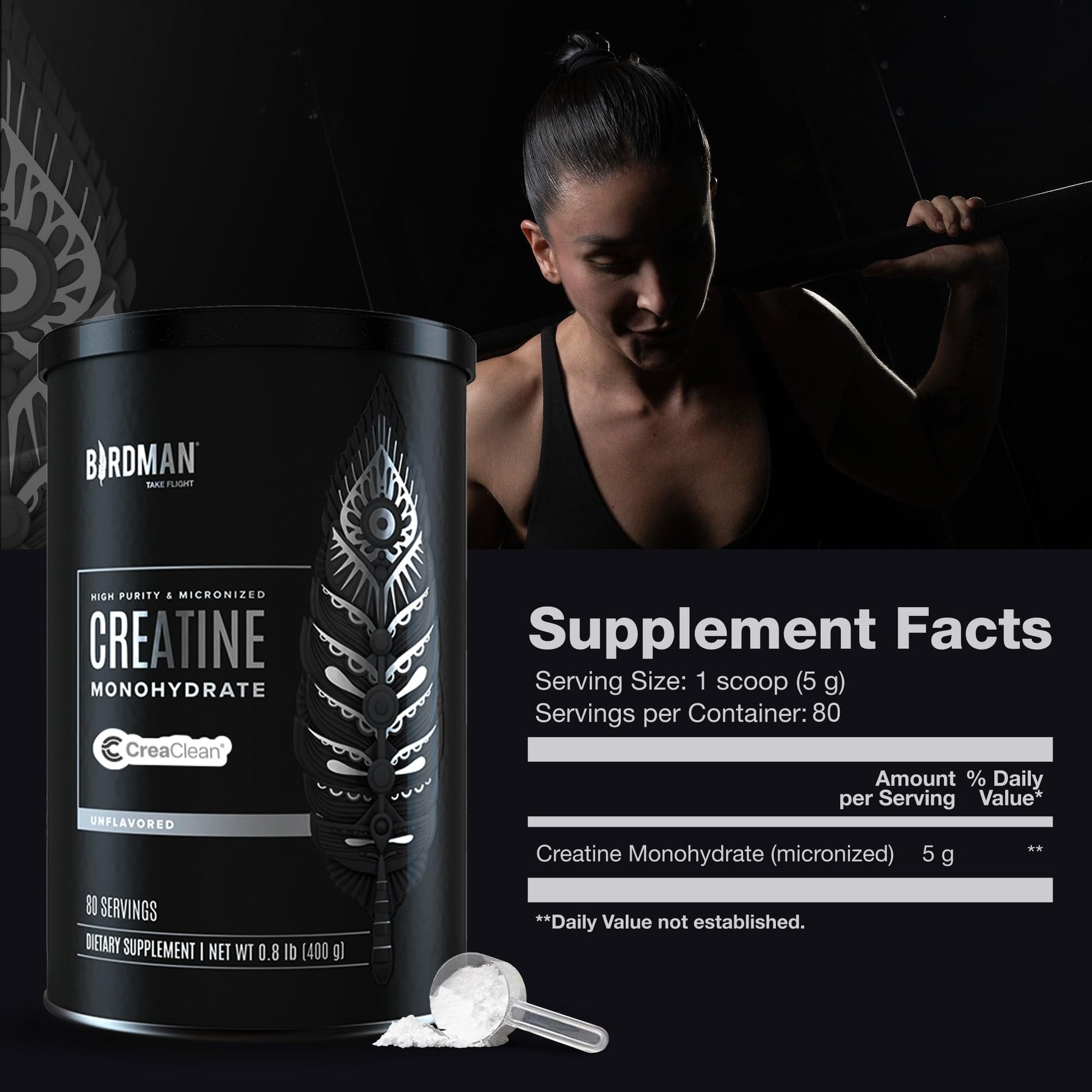 BIRDMAN Micronized Creatine Monohydrate Powder, Muscle Recovery, Caffeine Free, Creatine Pre Workout, Vegan, Post Workout, Gluten Free, Sugar Free | 80 Servings (5 Grams Each) | 0.8lb BIRDMAN buy supplements canada