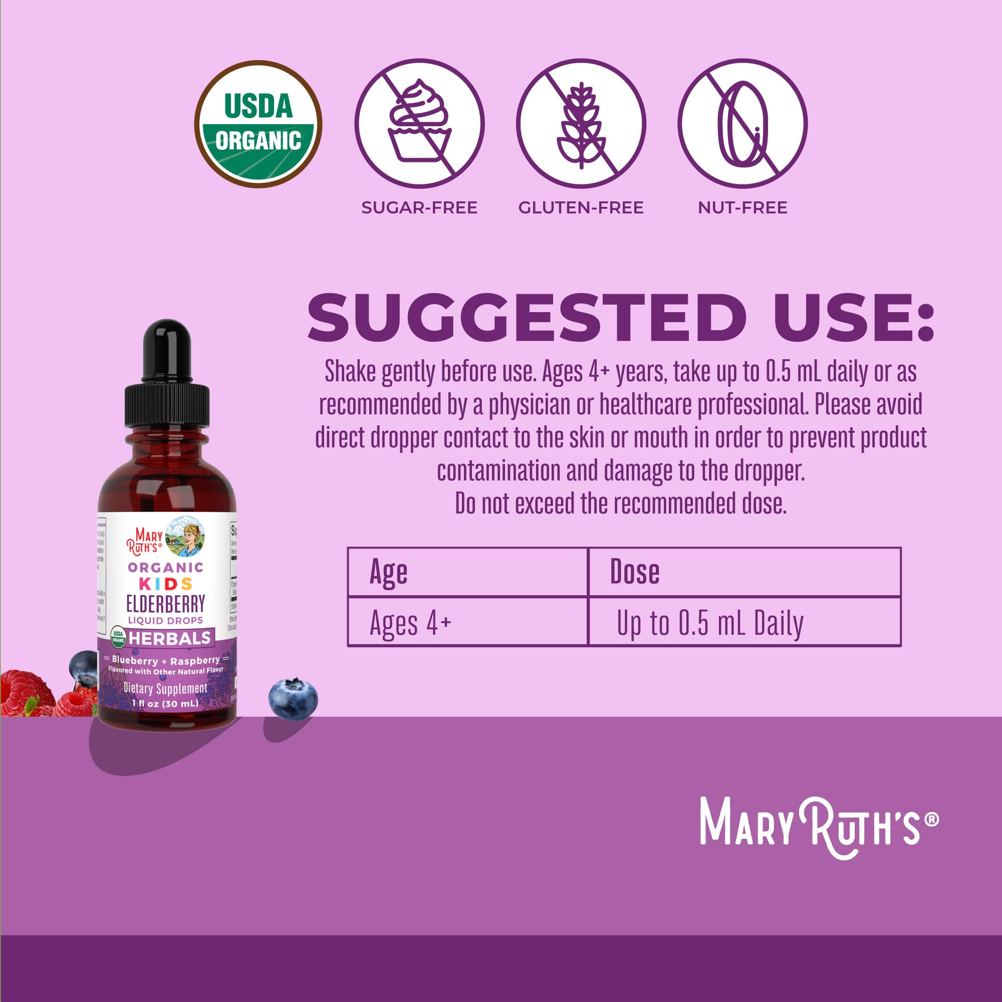 MaryRuth Organics USDA Organic Elderberry Liquid Drops for Kids | Vegan Elderberry Extract Organic Glycerin | Immune Support Supplement | Overall Health | Formulated for Ages 4-13 | 1oz MARYRUTH'S buy supplements canada