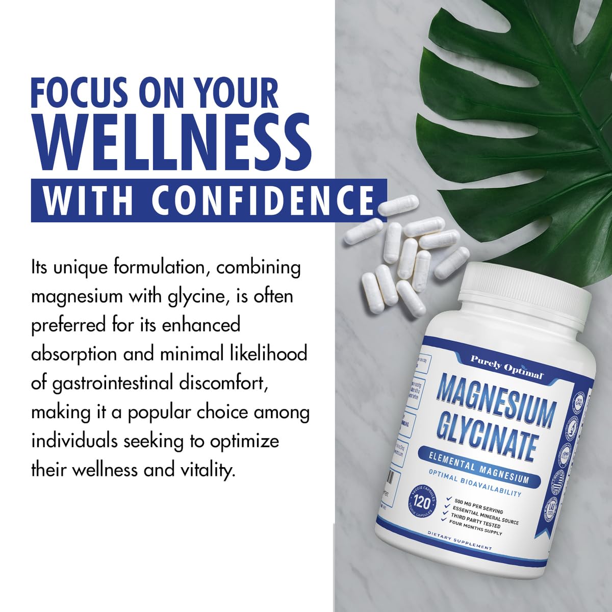 Purely Optimal Magnesium Glycinate 500mg – Sleep Support & Stress Relief – Gentle, High Absorption Magnesium Supplement for Muscle Relaxation, Calm & Nerve Support – 120 Capsules Purely Optimal buy supplements canada