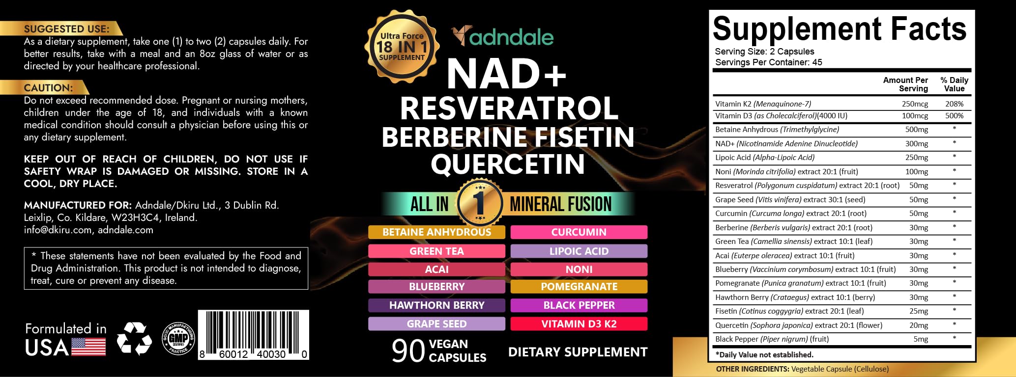Adndale Liposomal NAD Supplement. Longevity Formula NMN Supplement Alternative. 90CT Advanced NAD+ Resveratrol Adndale buy supplements canada