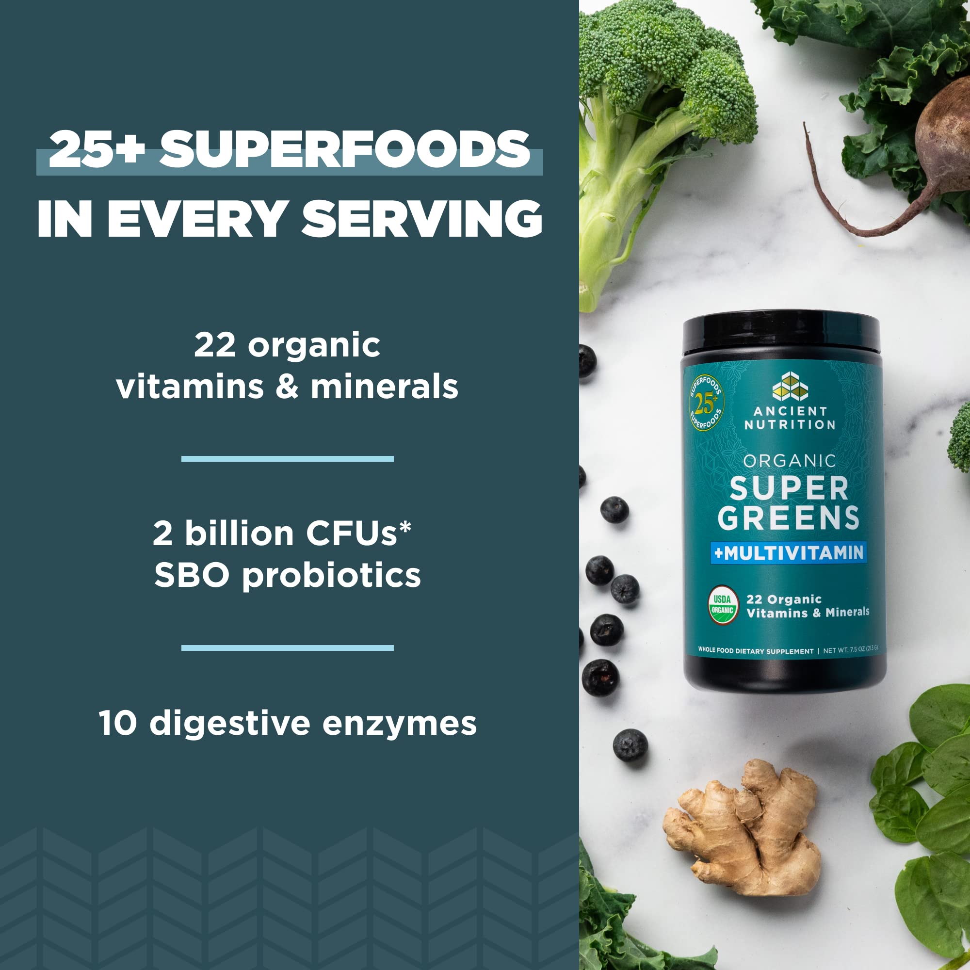 Ancient Nutrition, Vitamin Powder, One Bottle Made from Real Fruits, Vegetables and Herbs, for Digestive and Energy Support, 25 Servings, 7.5oz Ancient Nutrition buy supplements canada