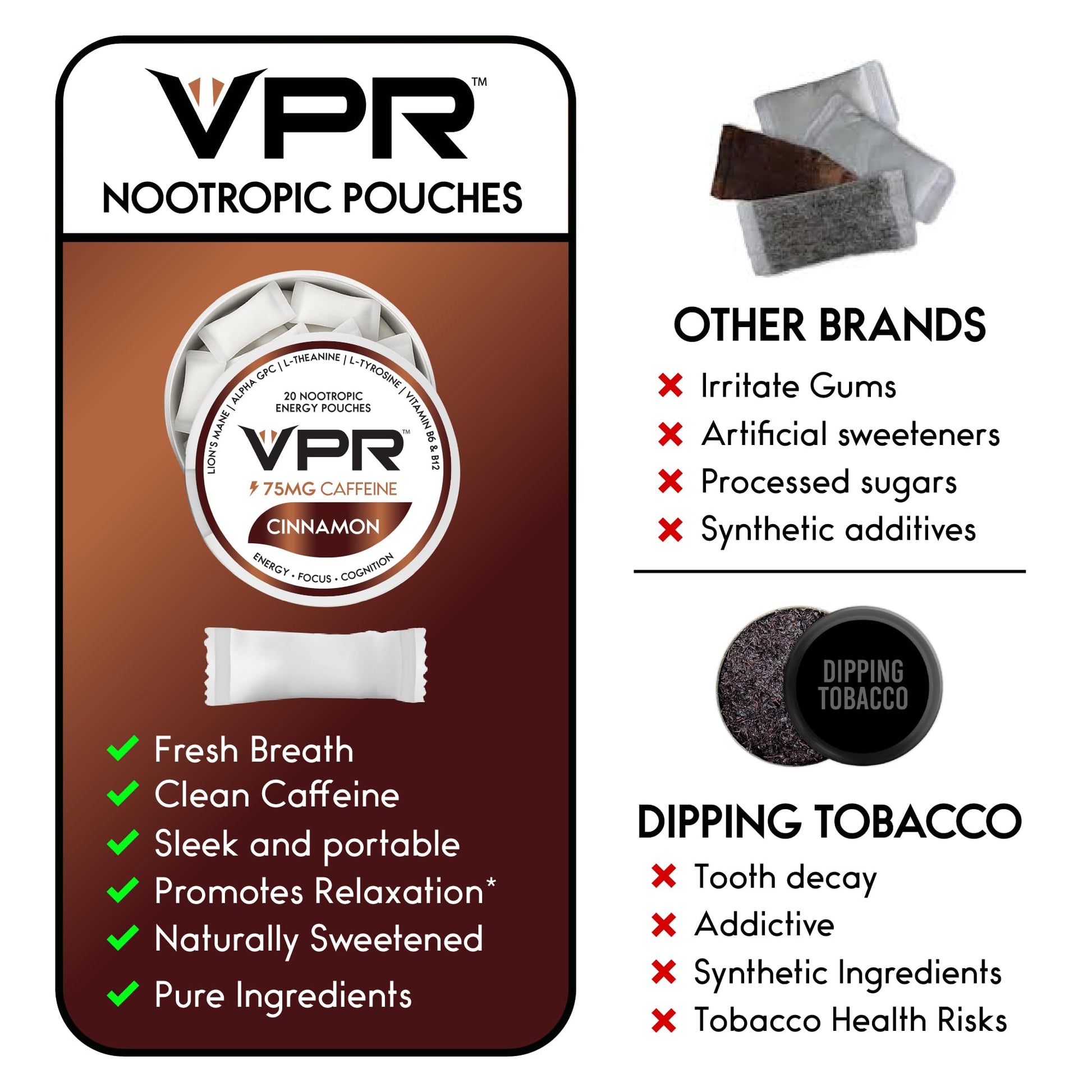 VPR 75MG Caffeine Nootropic Pouches | 20 Count Energy Pouches with Lion's Mane, Alpha-GPC, Vitamin B6 & B12, L-Theanine, and L-Tyrosine | Naturally Flavored Focus Pouches with No Sugar (Variety Pack) VPR Energy buy supplements canada