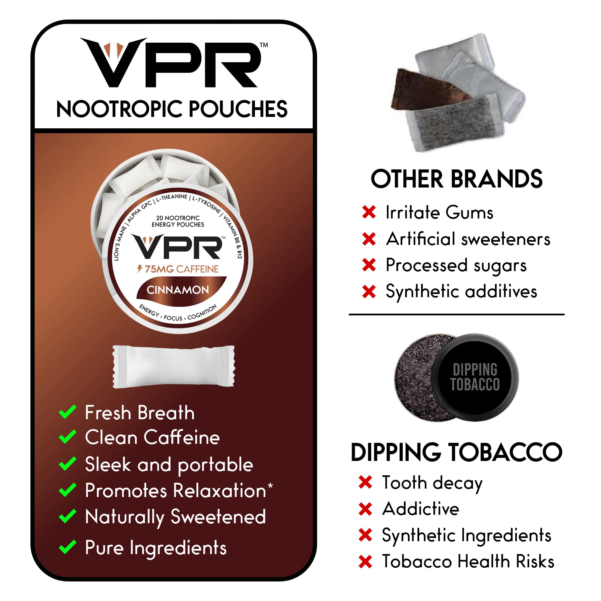VPR 75MG Caffeine Nootropic Pouches | 20 Count Energy Pouches with Lion's Mane, Alpha-GPC, Vitamin B6 & B12, L-Theanine, and L-Tyrosine | Naturally Flavored Focus Pouches with No Sugar (Variety Pack) VPR Energy buy supplements canada