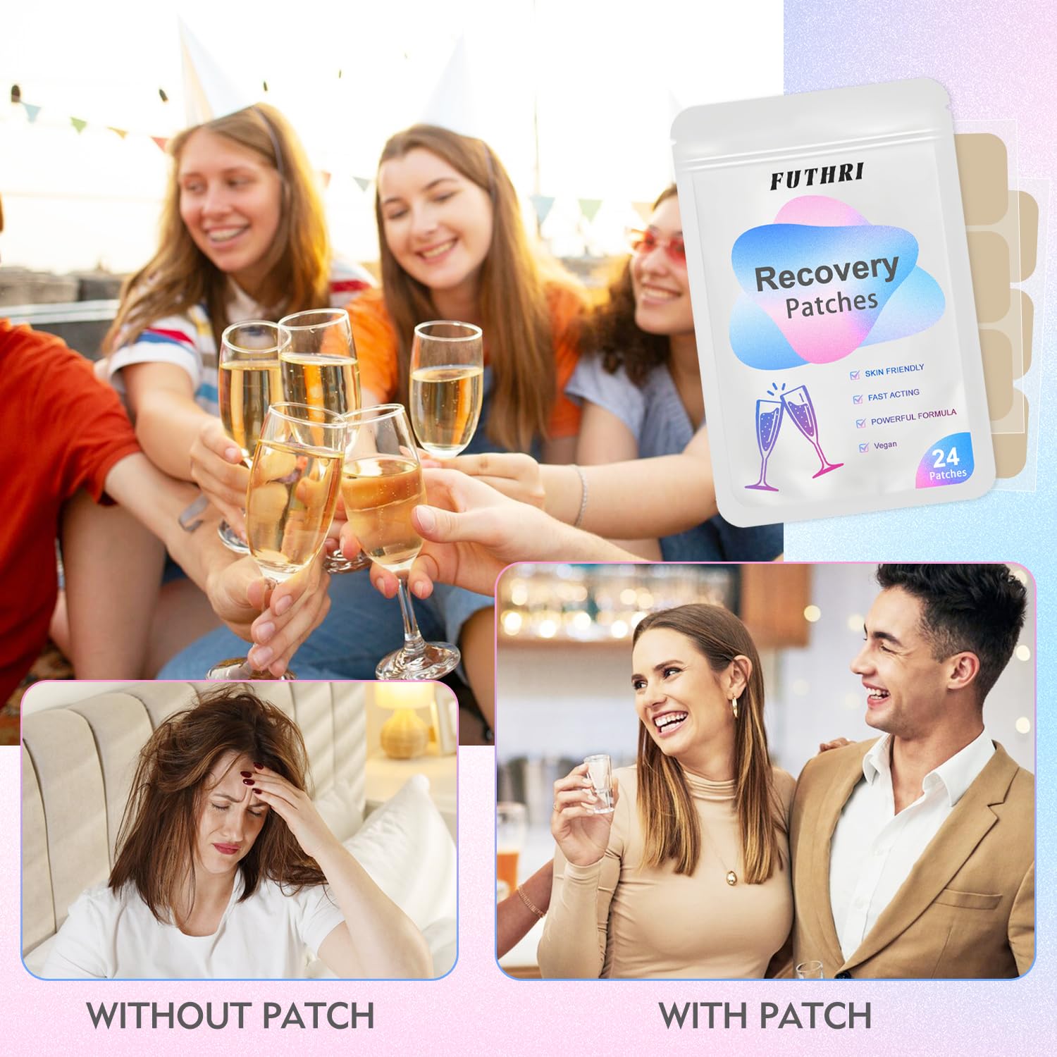 FUTHRI Recovery Patch 24 Pack: Wake Up Refreshed with Natural Ingredients - Waterproof & Skin-Friendly - Pre-Drink Patch for Festivals & Nights Out FUTHRI buy supplements canada