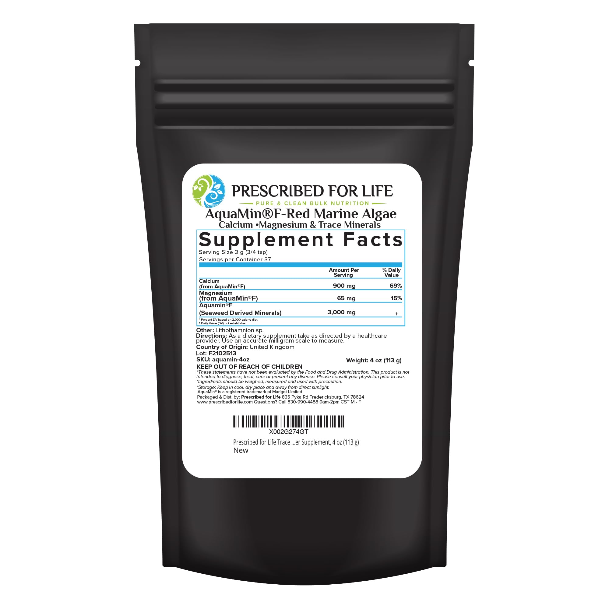 Prescribed for Life Aquamin Powder, Red Marine Algae Supplements, Rich in Plant Based Calcium & Magnesium, 72 Trace Minerals, Non GMO (113g) Prescribed For Life buy supplements canada