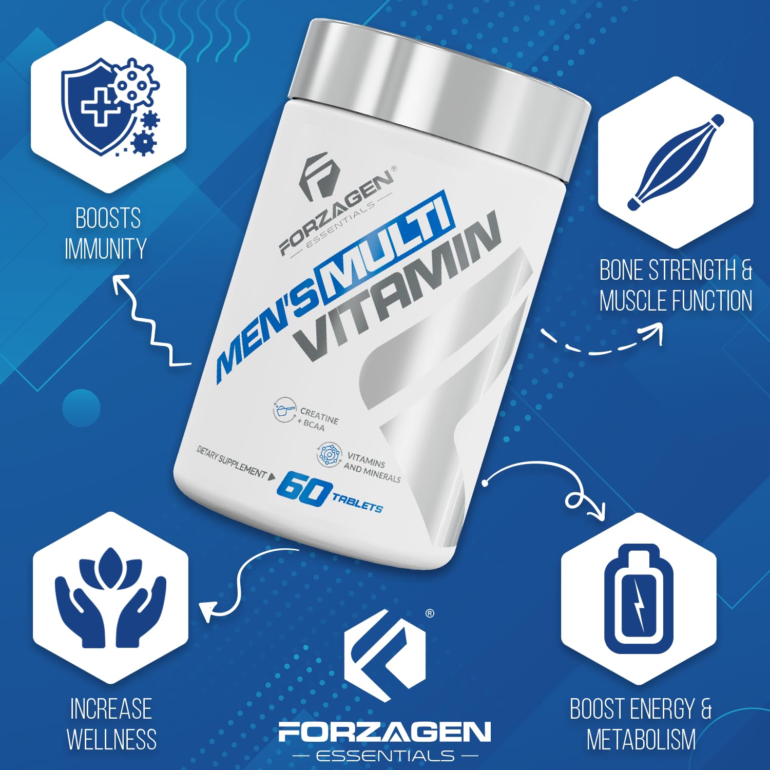 Forzagen Essentials Men's Multivitamin with Creatine and BCAA, Complete Vitamin and Mineral Complex, 60 Tablets Forzagen buy supplements canada