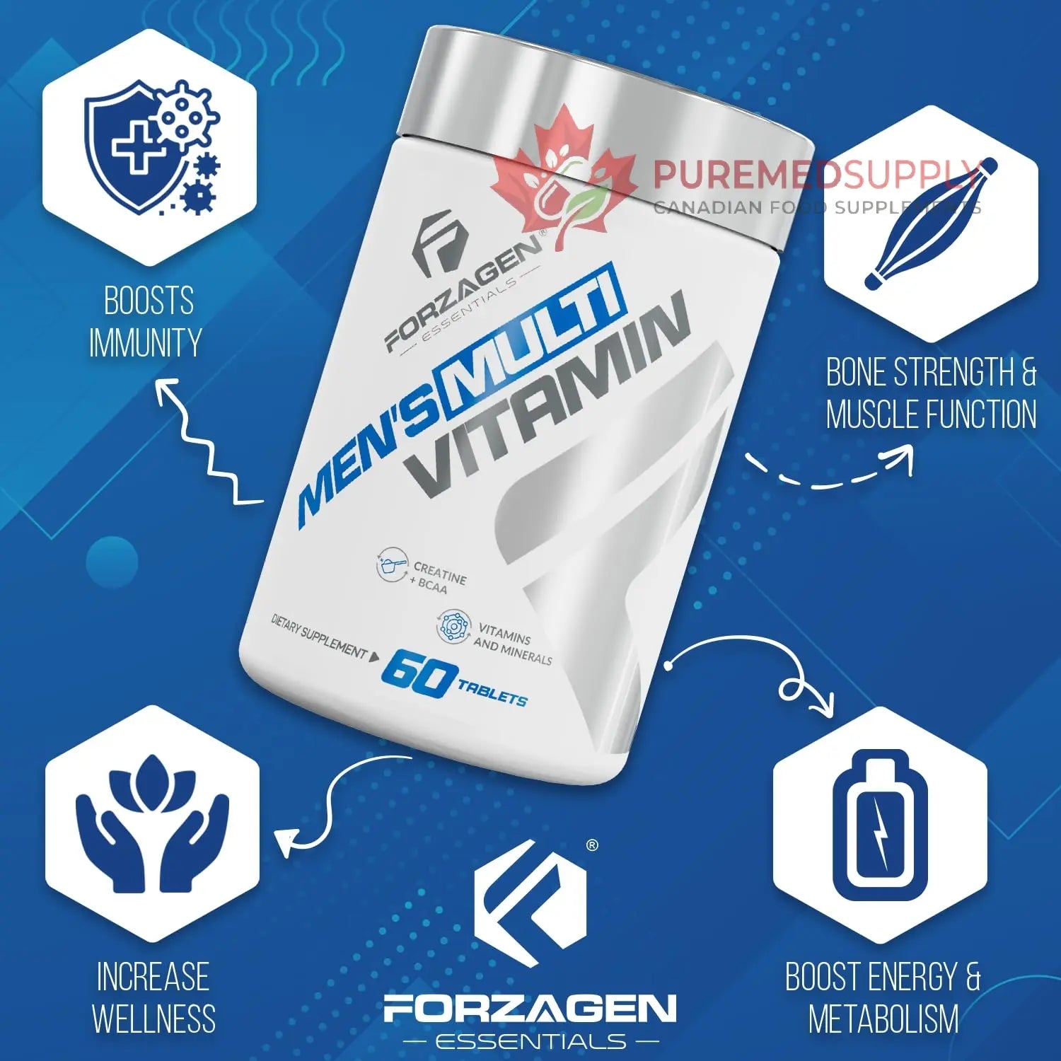 Forzagen Essentials Men's Multivitamin with Creatine and BCAA, Complete Vitamin and Mineral Complex, 60 Tablets Forzagen buy supplements canada