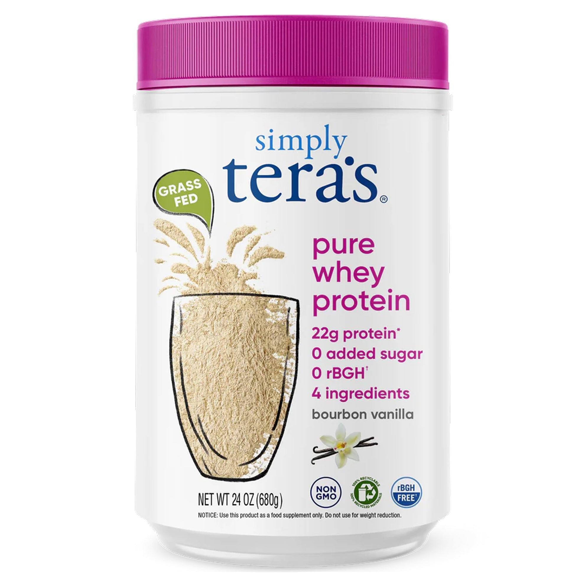 simply tera's Pure Whey Protein Powder - Grass Fed Vanilla Whey Protein Powder, Clean, Made Without Artificial Sweeteners, Non-GMO, Kosher, rBGH-Free, Soy-Free - 24 Oz simply tera's buy supplements canada