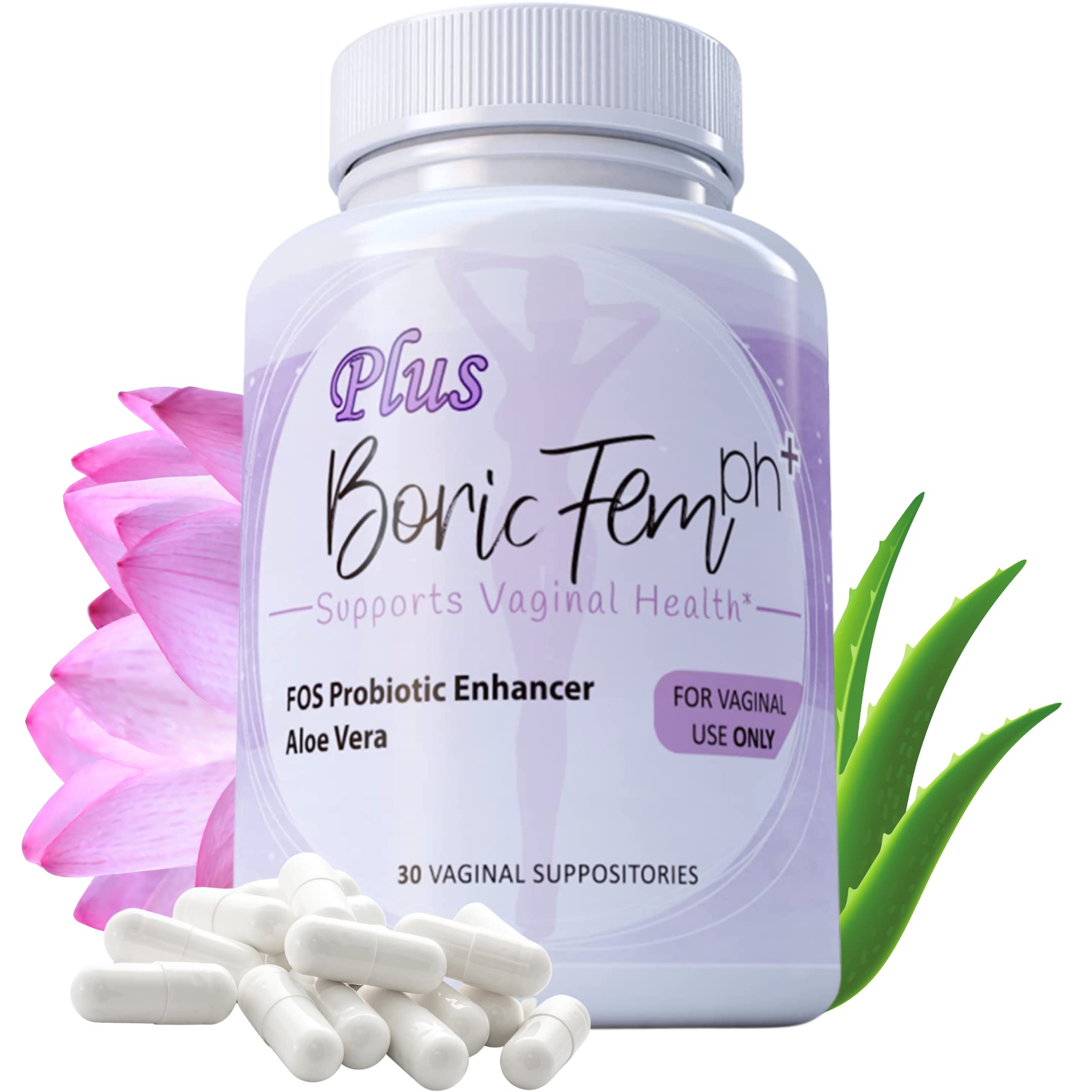 Boric Acid Vaginal Suppositories Plus Aloe Vera & FOS Probiotic Enhancer 800mg/, 30 Count All Natural N' More buy supplements canada
