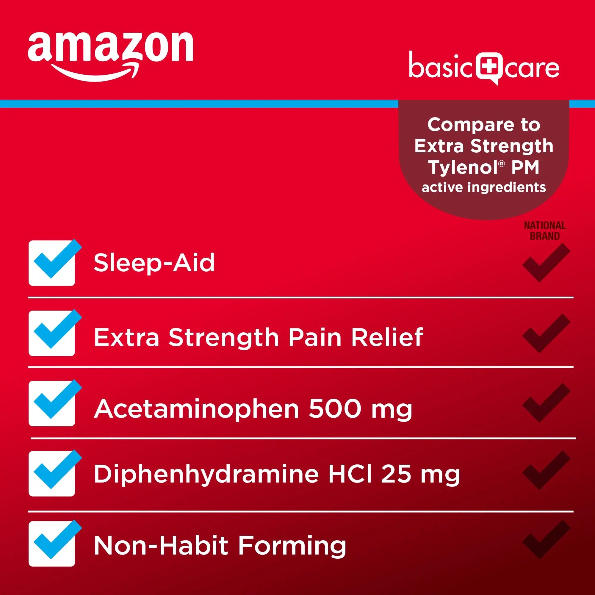 Amazon Basic Care Acetaminophen PM, Pain Reliever Plus Nighttime Sleep Aid, Blue, 100 Count Amazon Basic Care buy supplements canada