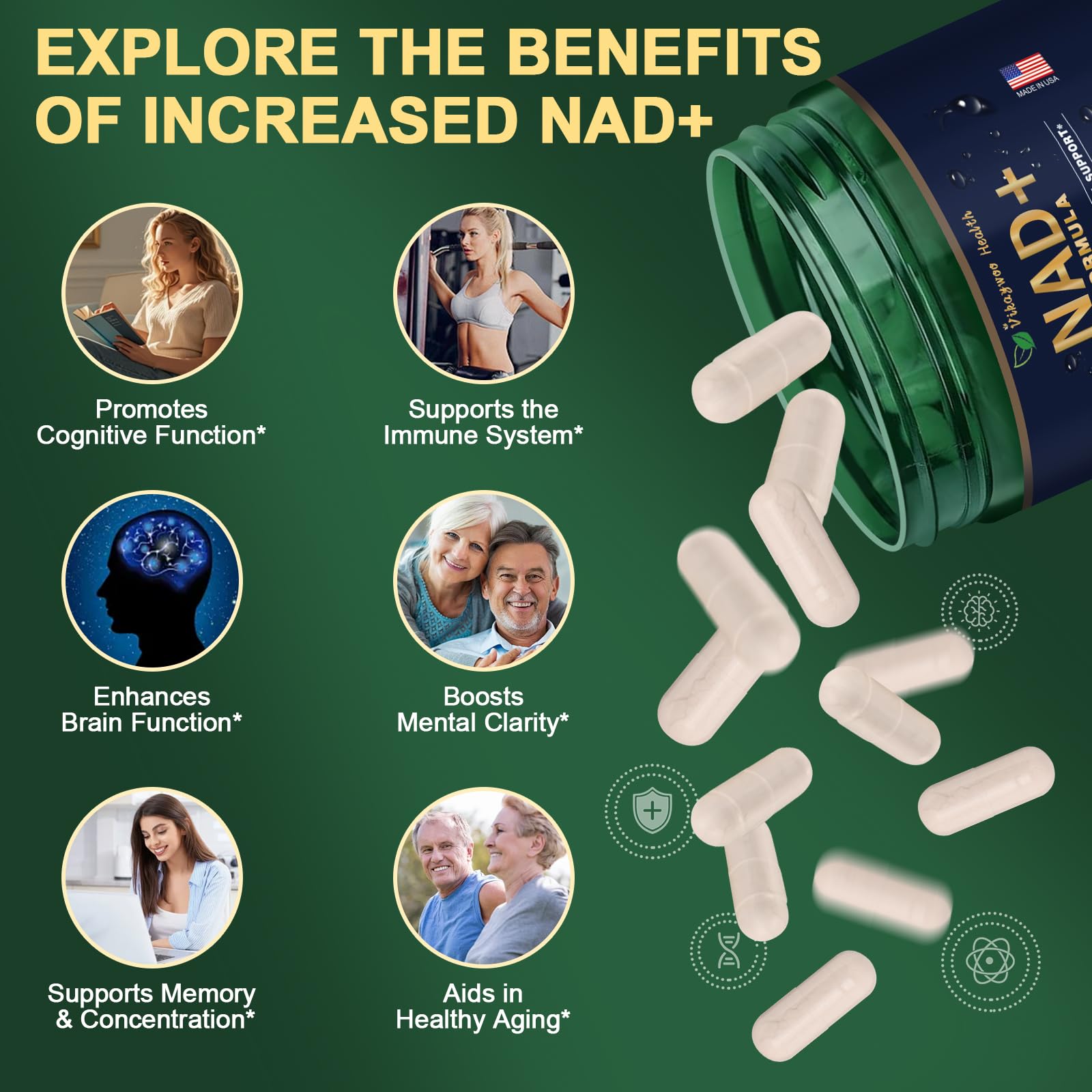 Vikaywoo NAD Supplement 1585 Mg -True NAD & Resveratrol, NMN Alternative Liposomal NAD+ for Women & Men, Support Cellular Health, Stamina & Healthy Aging - 120 Capsules Vikaywoo buy supplements canada