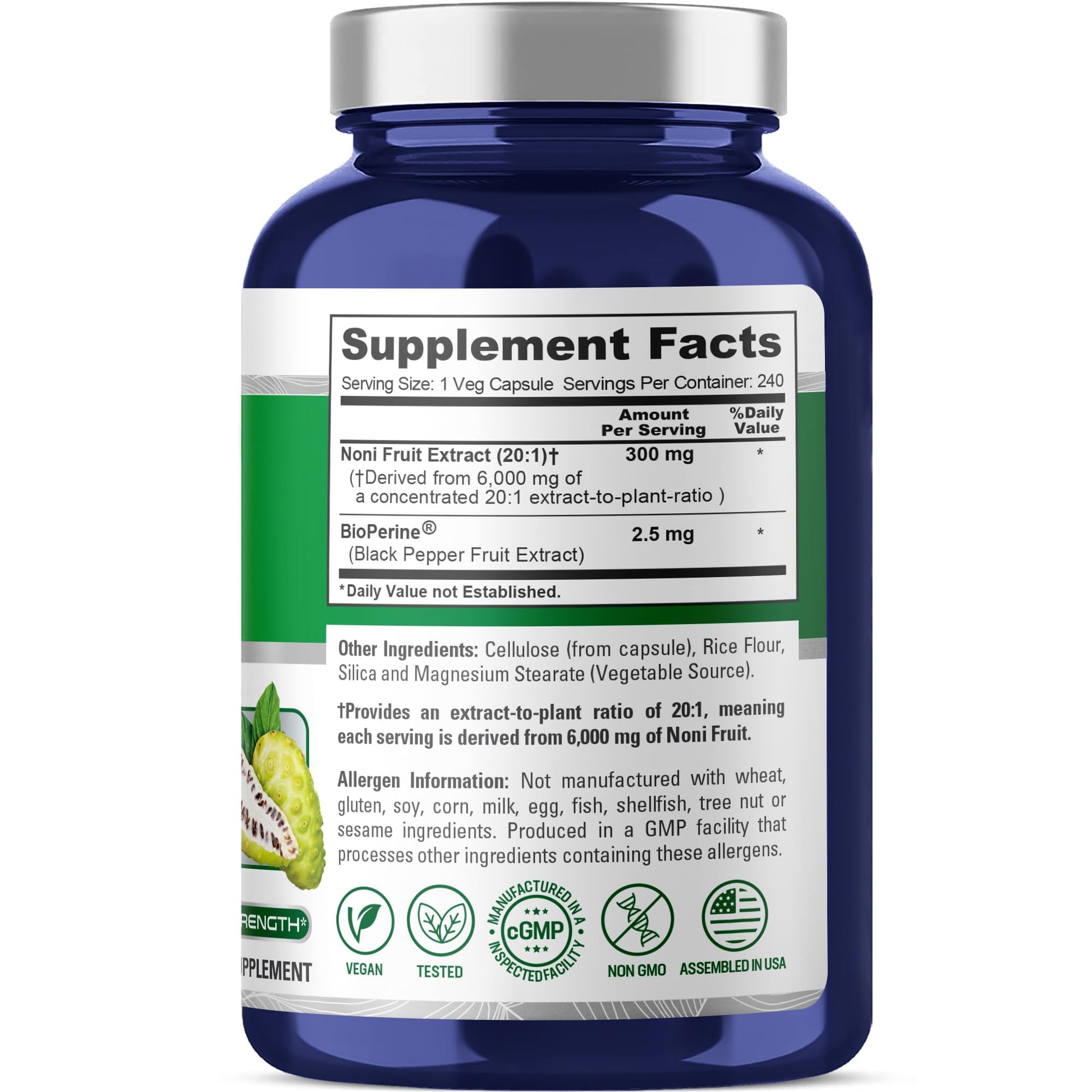 NusaPure Noni Fruit 20:1 Extract, 300 mg Equivalent to 6,000 mg 240 Capsules Suitable for Vegetarian/Vegan, Non-GMO NusaPure buy supplements canada