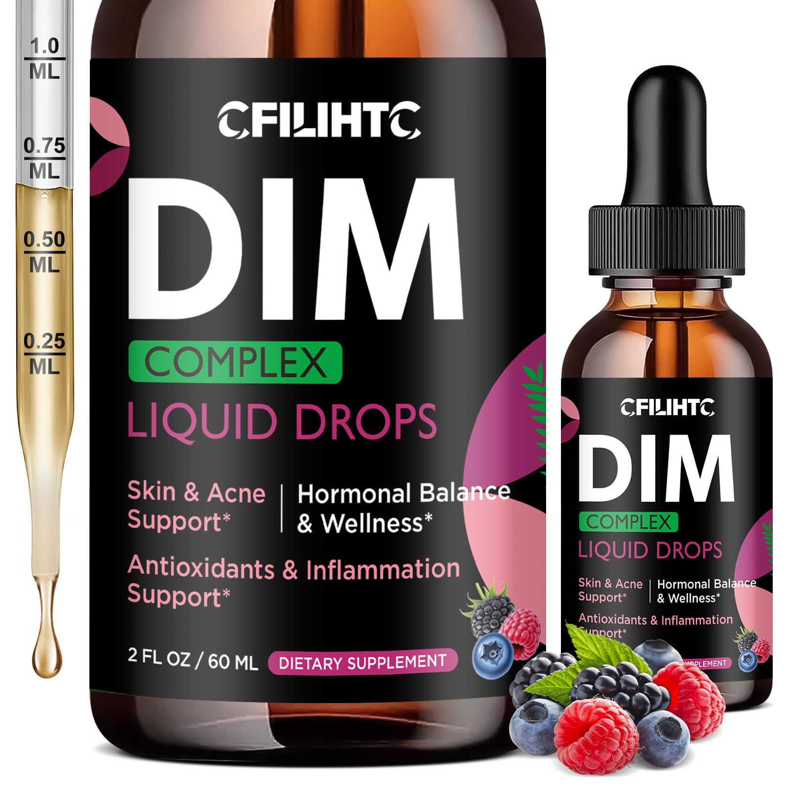 DIM Liquid Drops Supplement Women – Hormone Harmony for Women & Acne Supplements with Multivitamins, Inositol, Sulforaphane - Hormone Balance, Clear Skin & Mood Support, Mixed Berry Flavor 2 Fl Oz CFILIHTC buy supplements canada