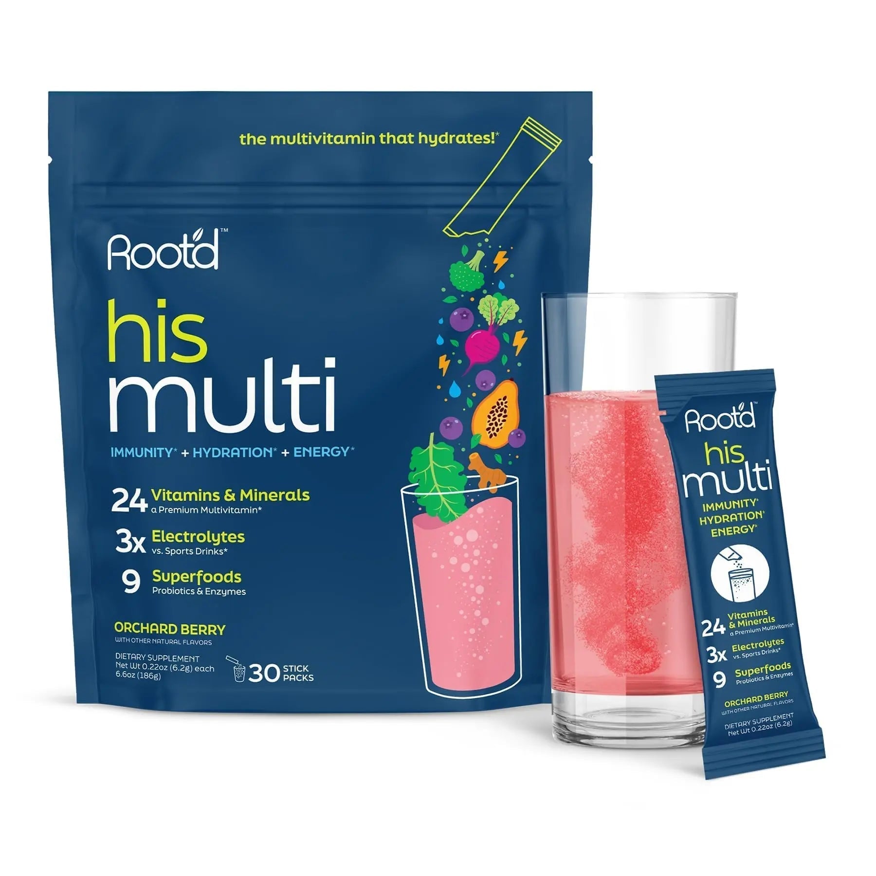 Root'd Multivitamin Powder for Men - 24 Vitamins & Minerals with 3X Electrolytes, 9 Organic Superfoods, Probiotics & Enzymes Root'd buy supplements canada