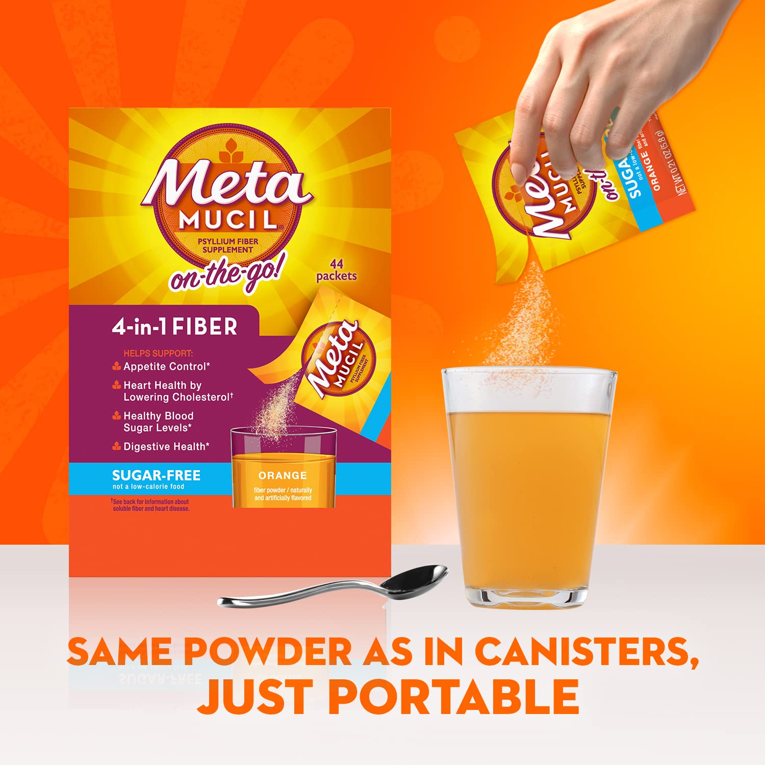 Metamucil On-the-Go Packets, Sugar-Free, 44 Packets, 4-in-1 Psyllium Husk Fiber Supplement, Orange Flavored, Individual Servings Great for Travel Metamucil buy supplements canada