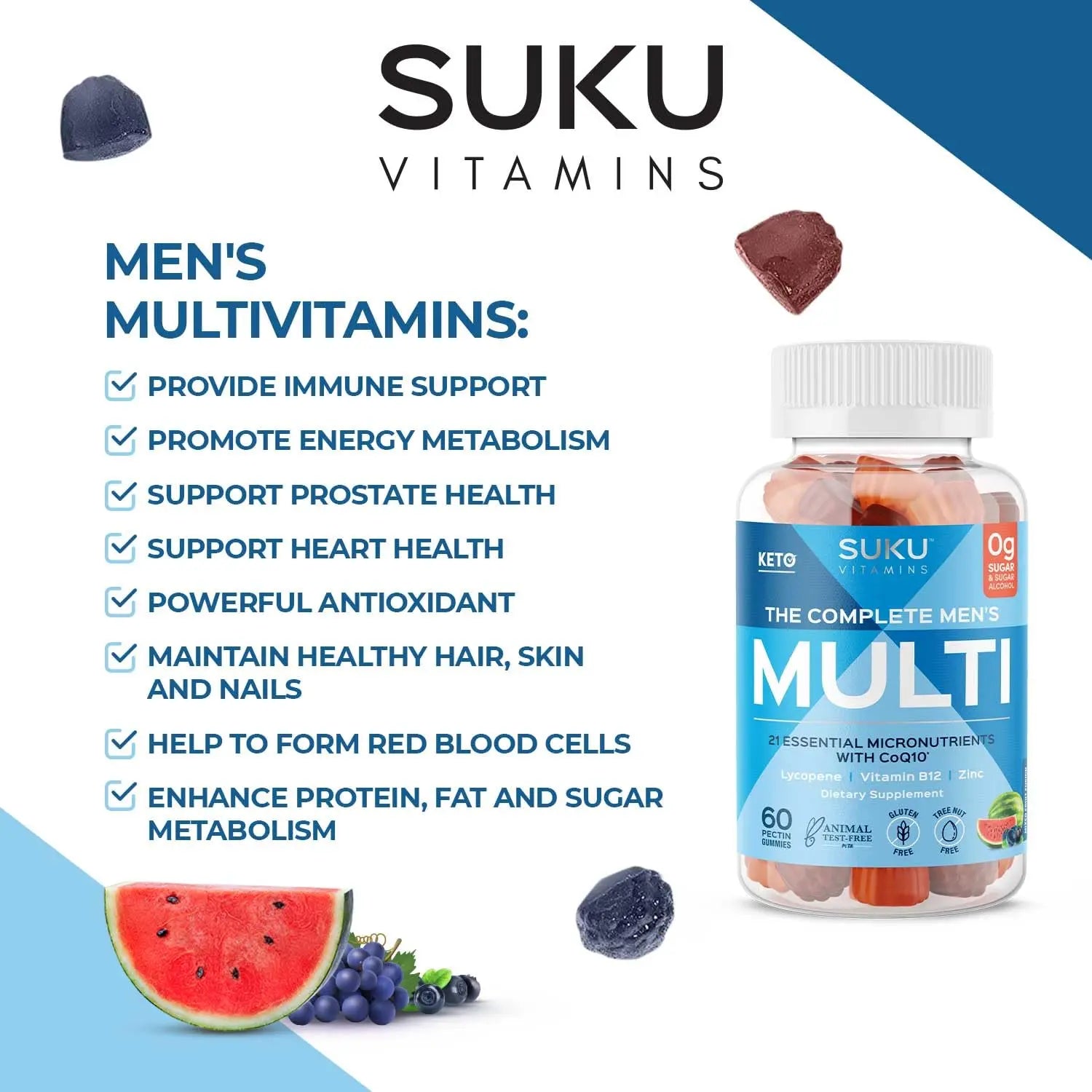 SUKU Men's Daily Multivitamin Gummies – Vitamins A, B12, C, D3, E, Zinc, CoQ10 & Lycopene – Prostate, Heart & Immune Support SUKU buy supplements canada