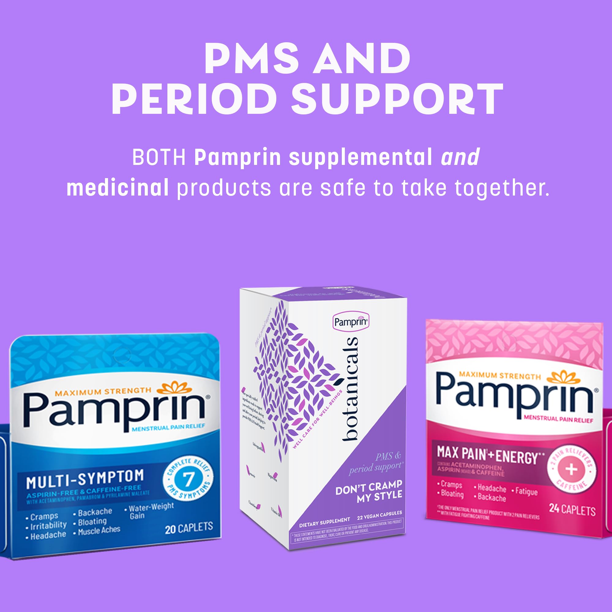 Pamprin Botanicals Supplement for PMS & Period Support, with Ashwagandha, Magnesium, Turmeric, Vitamin B6, Chasteberry, 22 Count Pamprin buy supplements canada