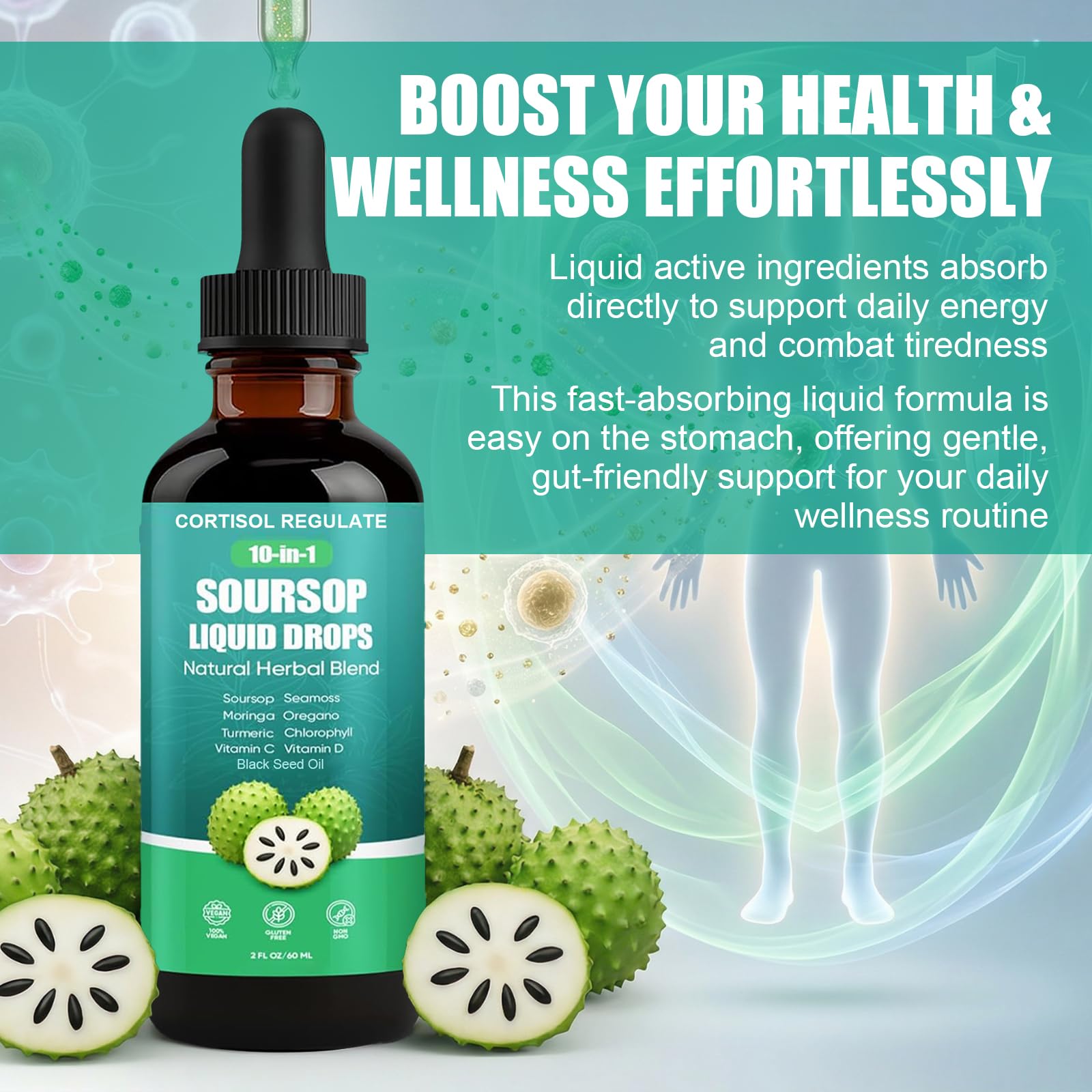 CORTISOL REGULATE Soursop Liquid Drops, 10-in-1 Blend with Sea Moss, Moringa, Turmeric, Black Seed Oil, Oregano, and More, 2 fl oz (1 Pack) CORTISOL REGULATE buy supplements canada