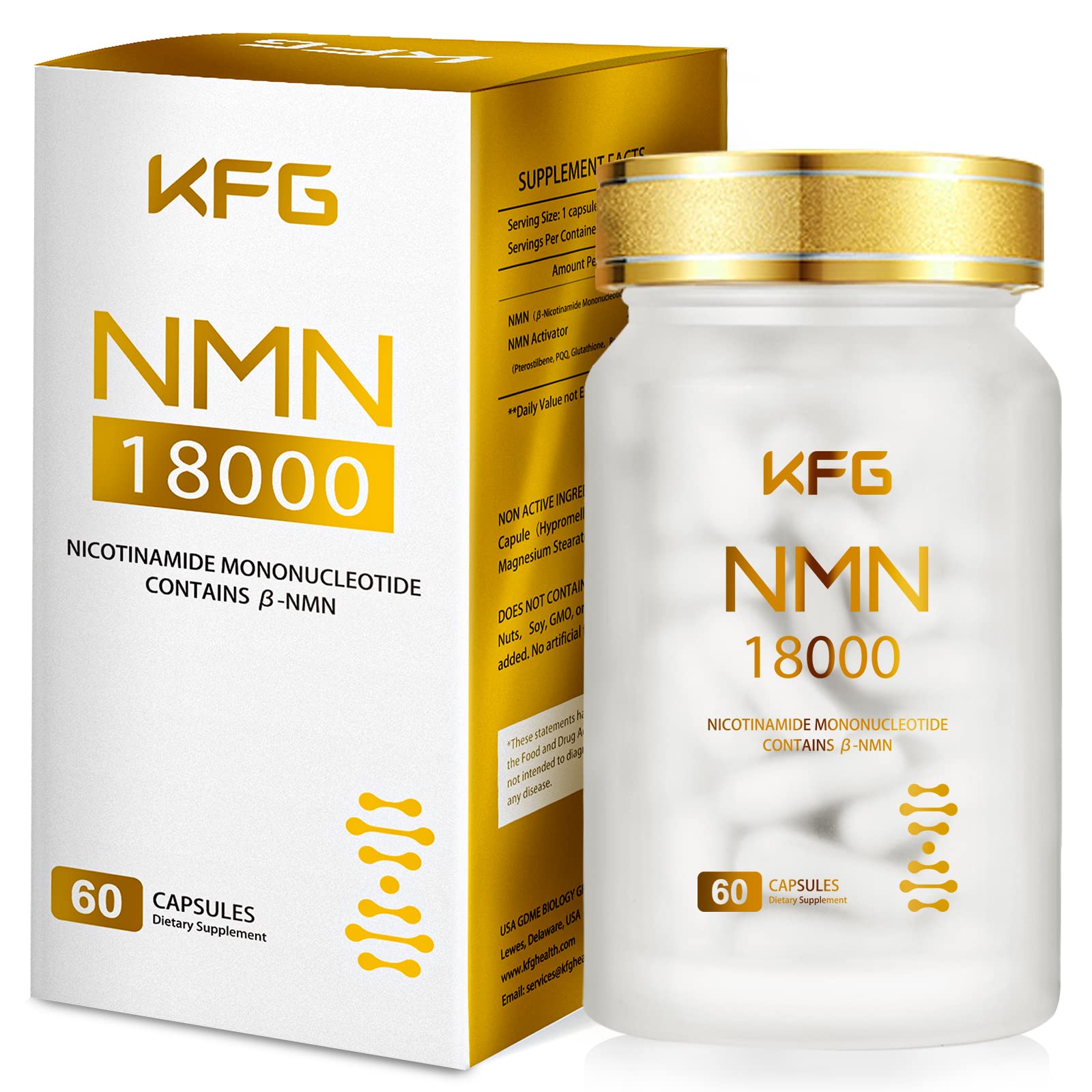KFG NMN 18000 - NMN Nicotinamide Mononucleotide Supplement with Resveratrol, Stabilized Form & 99% High Purity to Boost NAD+ Levels for DNA Repair Supplement,for Healthy Aging,60 Capsules KFG buy supplements canada
