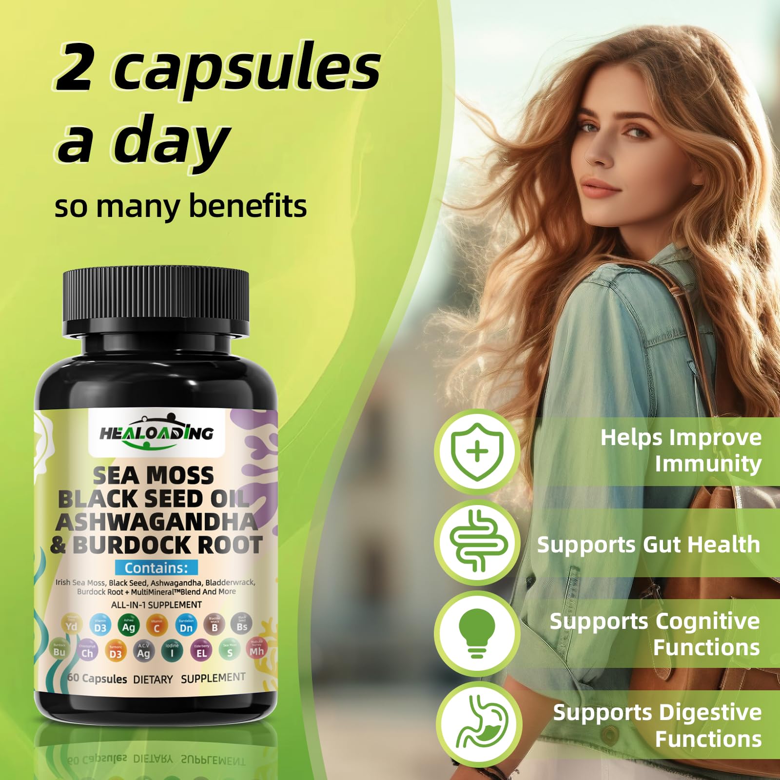 HEALOADING Sea Moss Capsules：Wildcrafted Organic Irish Seamoss & Bladderwack - Rich in Minerals, Supports Thyroid Health, Digestion, Skin & Immune System - Vegan, Non-GMO HEALOADING buy supplements canada