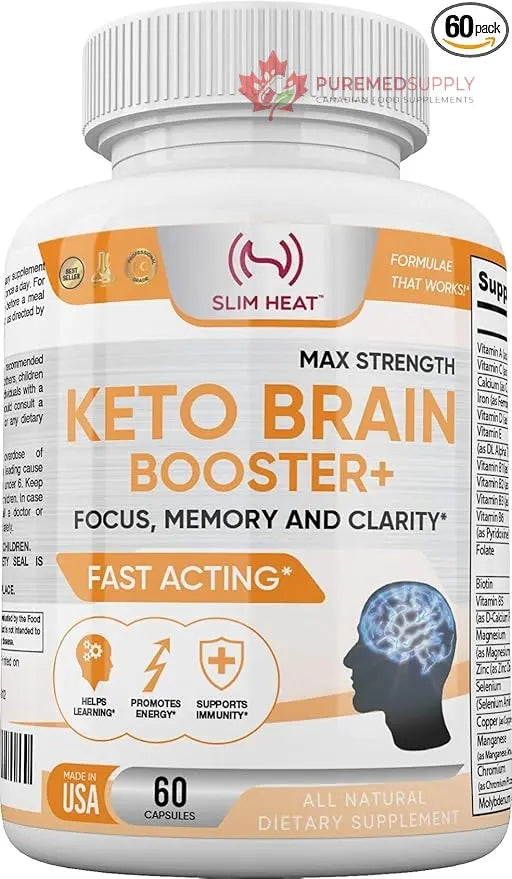 Keto Brain Booster - Brain Supplement - Focus, Concentration, Memory Neuro Supplement for Women & Men - Supports Learning, Energy, Immunity - All Natural, Non GMO, Made in USA - 60 Capsules Slim Heat buy supplements canada