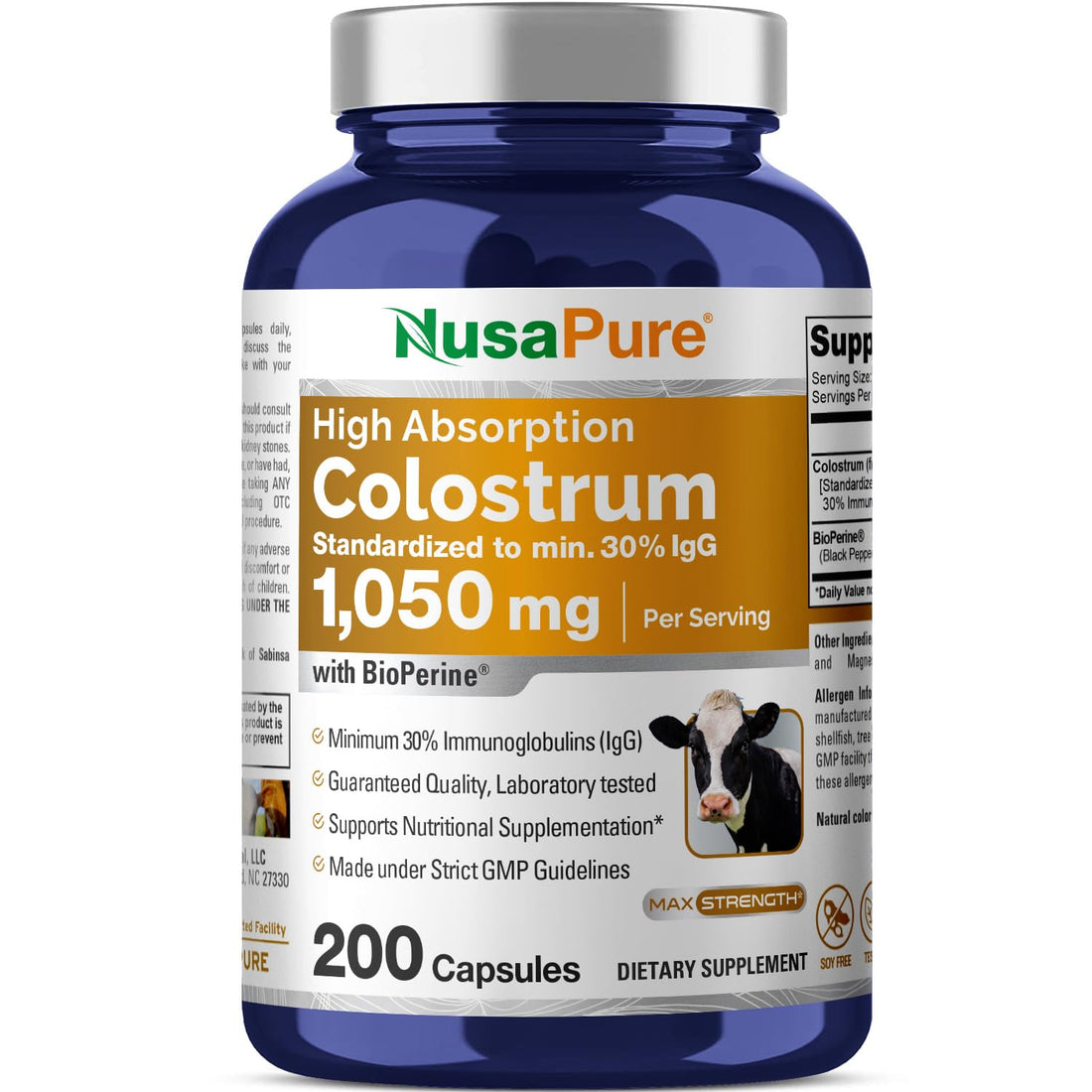 NusaPure Colostrum 1050mg 30% IgG 200 capsules (Non-GMO, Soyfree) Bioperine NusaPure buy supplements canada