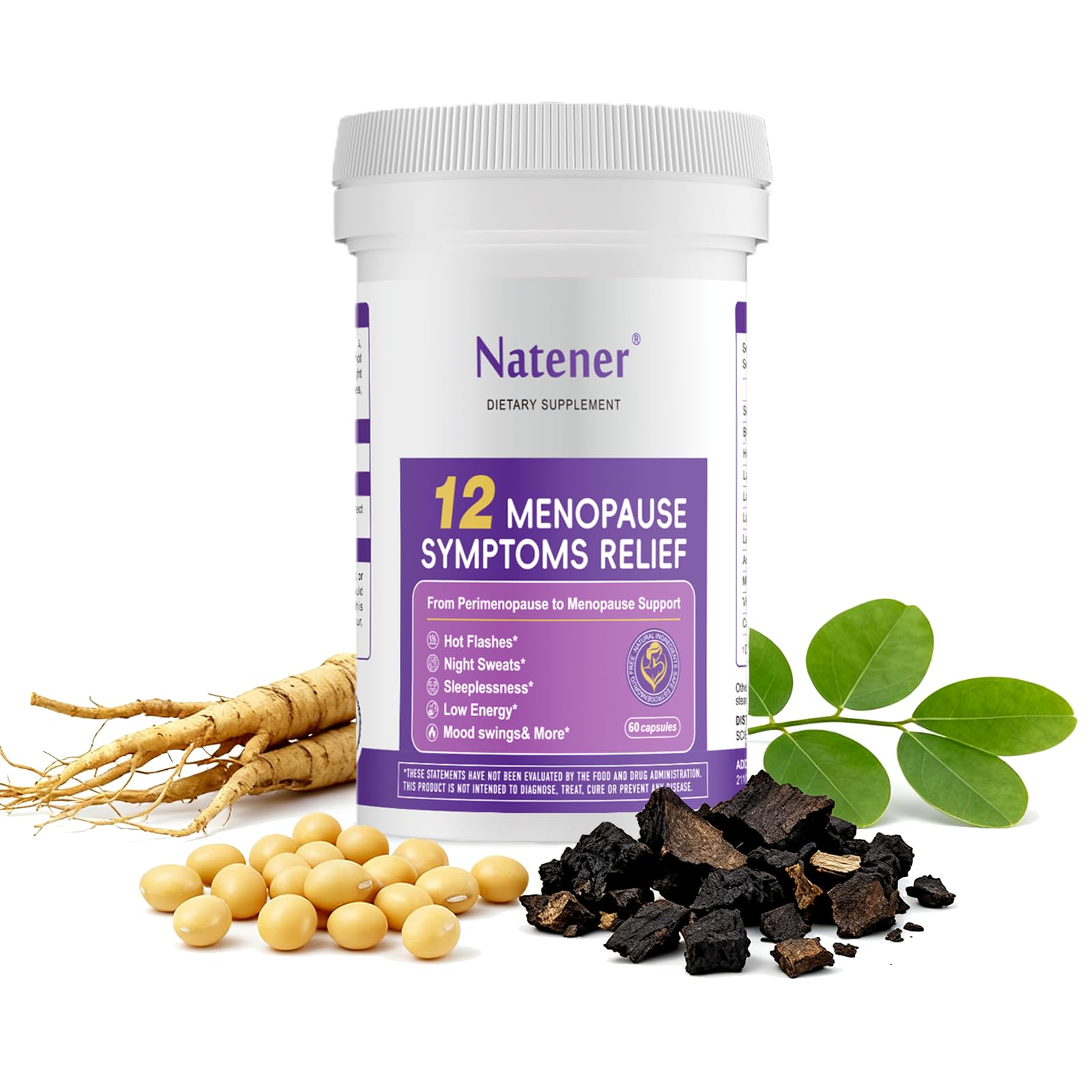 Natener Menopause Supplement for Women, Relieves 12 Menopausal Symptoms* | Black Cohosh + Soy Isoflavones + Ashwagandha + Moringa | for Alleviate Hot Flashes*, Night Sweats*, Weight* & Mood Swings* Natener buy supplements canada