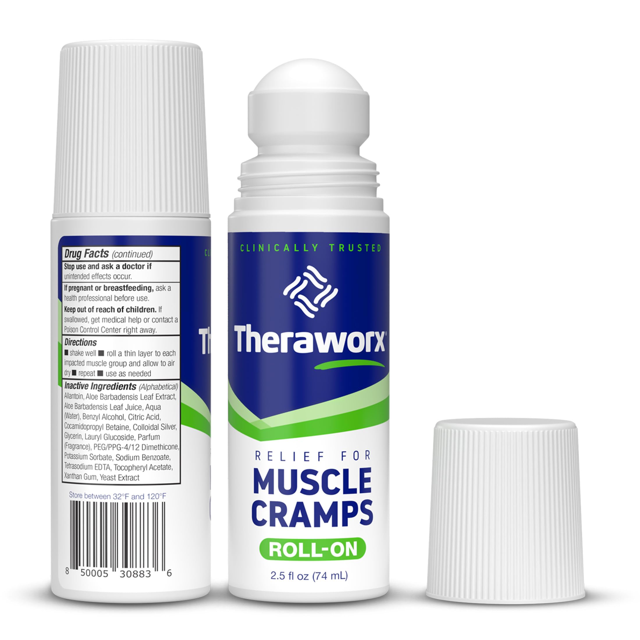 Theraworx Relief for Muscle Cramps Roll-On Fast-Acting Muscle Spasm, Leg Soreness with Magnesium Sulfate - 2.5 oz - 2 Count Theraworx buy supplements canada