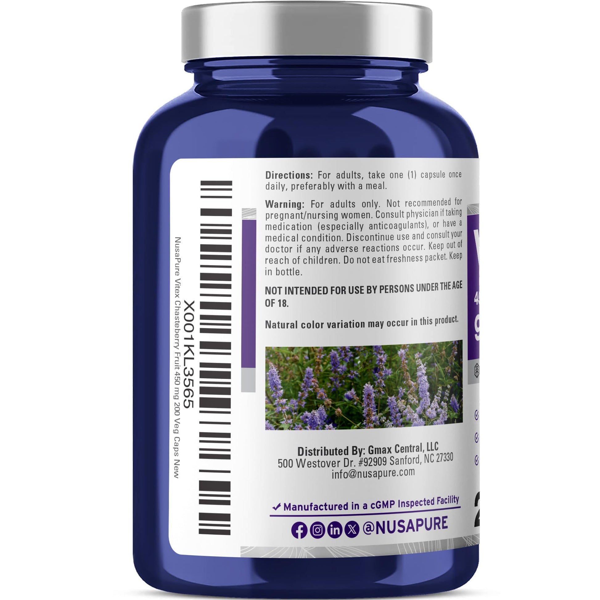 NusaPure Vitex Chasteberry Fruit 20:1 Extract, 450 mg Equivalent to 9,000 mg 200 Vegan Capsules - Non-GMO, Vegan Dietary Supplement NusaPure buy supplements canada