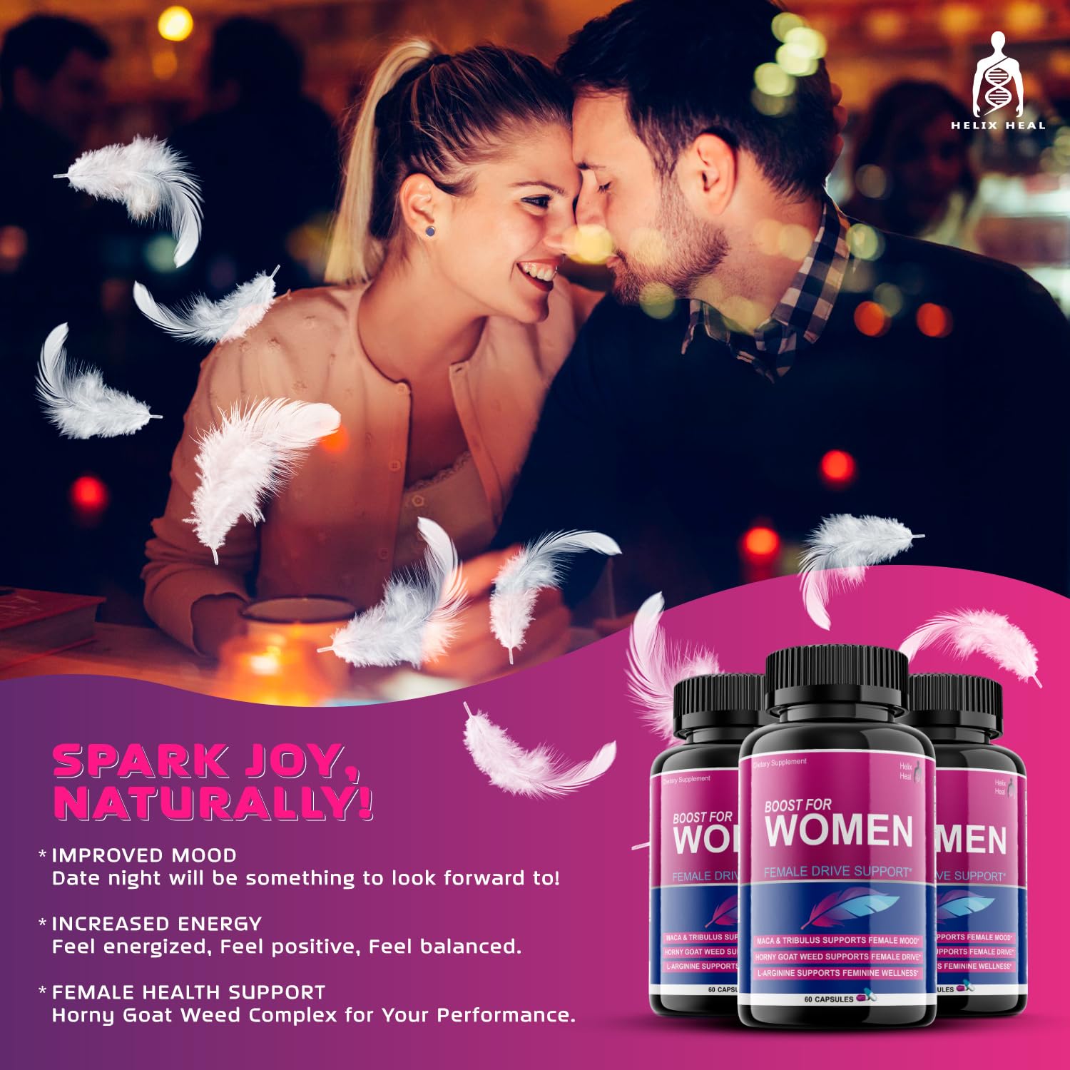 Helix Heal Libido Booster for Women Fast Acting with Horny Goat Weed - Female Desire Pills with Maca Root, Tribulus Terrestris, Ginseng and Hornygoatweed Women - Hormone Balance, Made in USA (60 ct) Helix Heal buy supplements canada